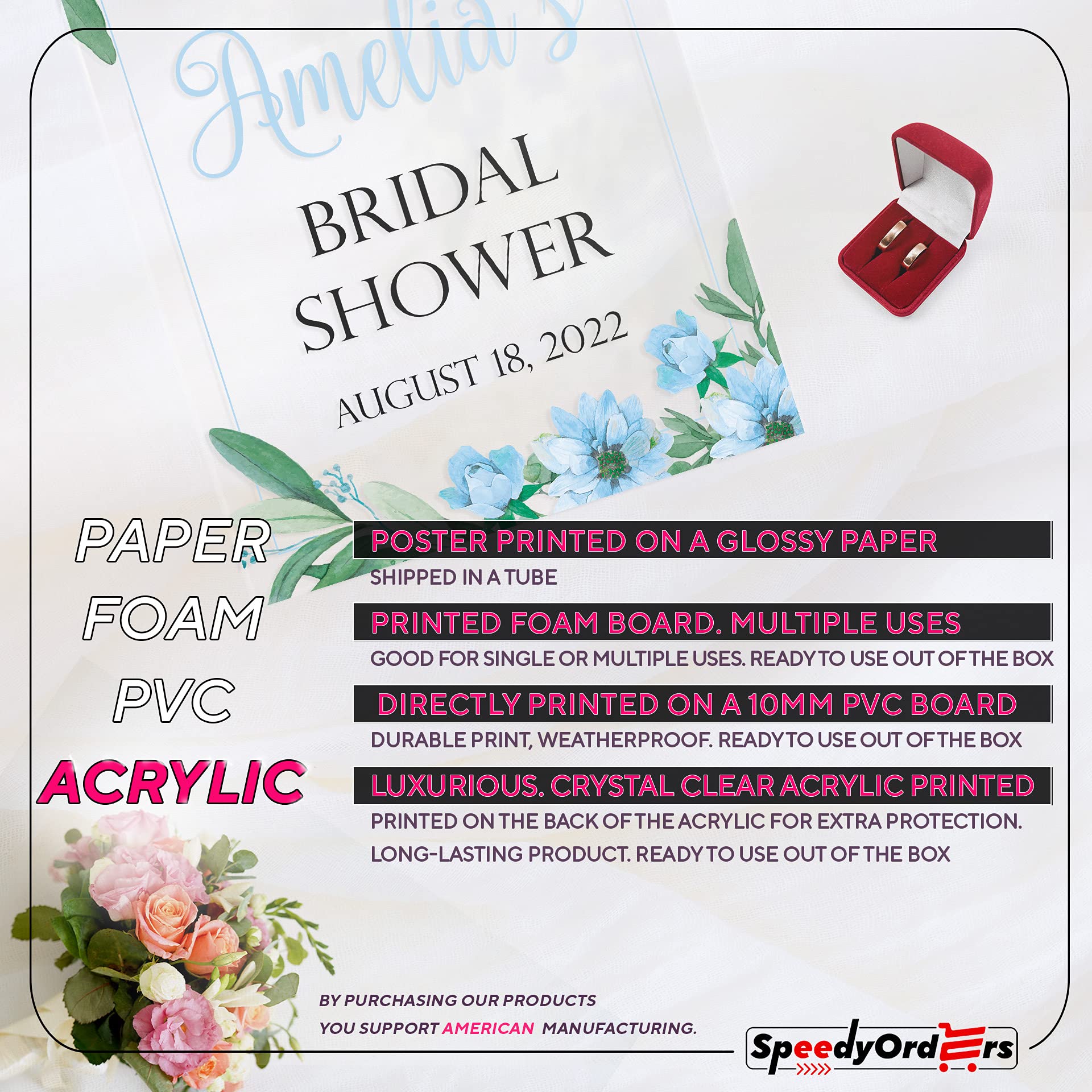 Amazon.com: Floral Bridal Shower Welcome Sign Size 24x16, 36x24 and 48x32,  Decorations for Bridal Shower, Wedding Reception Poster, Bachelorette Party  Decor, Personalized Bridal Shower Party Poster Sign: Posters & Prints
