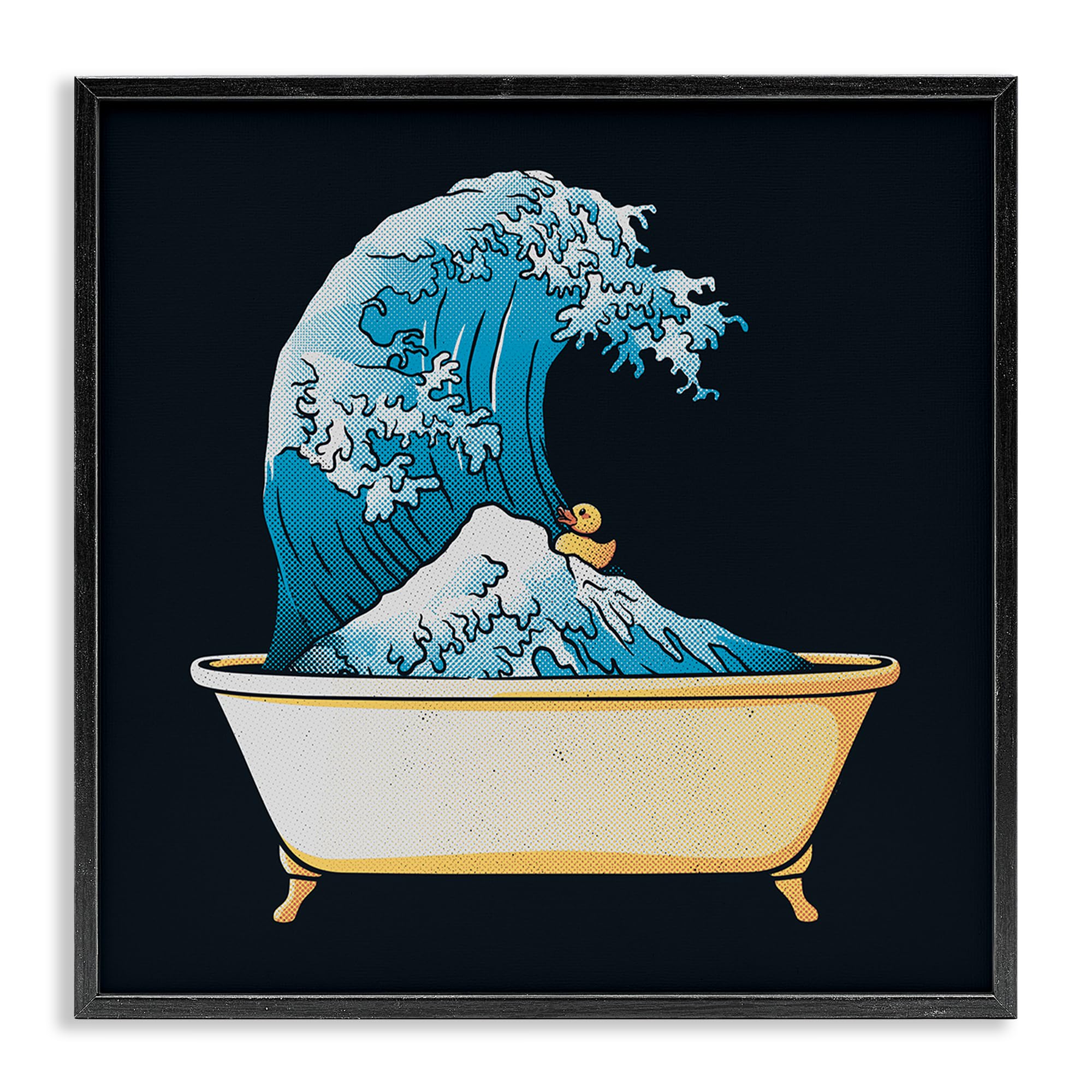 Stupell Industries Midnight Black (Textured) 'Bathtub With Kanagawa Wave'| Framed Giclee Art