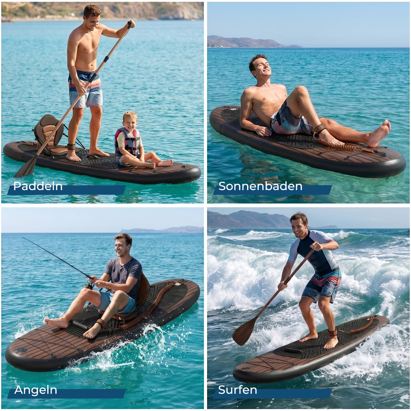 JUMMICO SUP Board Set Aufblasbar, Stand Up Paddling Board mit 2-in-1-Sup Paddel und Sitz. Geeignet zum Sitzen, Liegen. Standup Paddle Boards mit Kamerahalterung und Zubehörset, für Bequeme Nutzung.