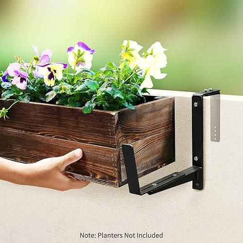 Miniatura 5 de Soportes de caja de ventana, soportes ajustables para jardineras, soportes de hierro resistente para barandillas, con soporte inferior mejorado,