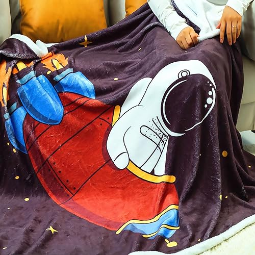 Miniatura 3 de Manta de astronauta con cohete, regalos para niños y niños, manta de nave espacial (negro, 50 x 60 pulgadas)