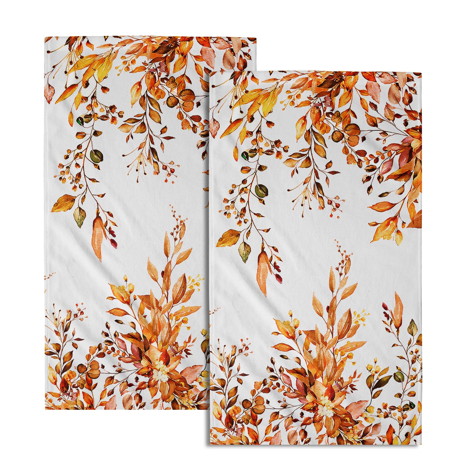 Giwawa Orange Eucalyptus Hand Towels Set of 2 Sage Leaves Soft Absorbent Small Bath Towel Kitchen Dish Guest Towel for Bathroom Hotel Gym Spa