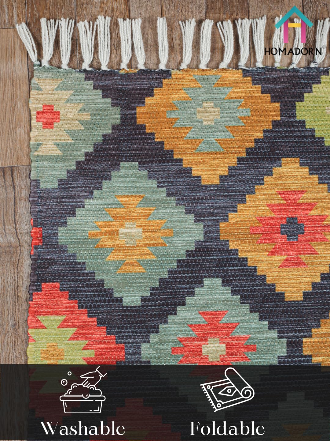 HOMADORN Handmade Upcycled Sustainable Printed Rug, Dhurrie, Carpet for Living Room, Bedroom, Outdoor Decor 3