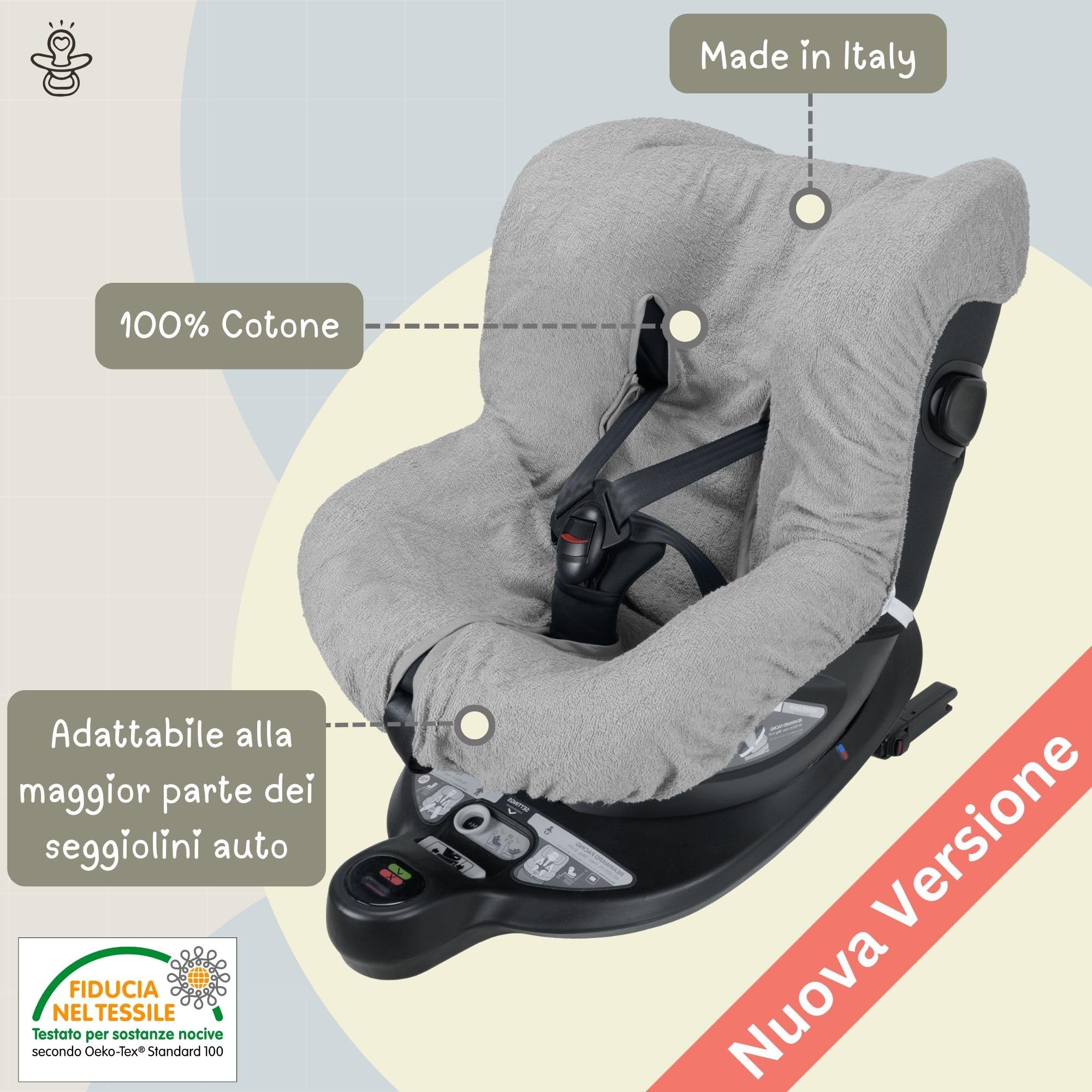 Copri revestimiento universal para asiento coche 0/18 kg de rizo de algodón color gris