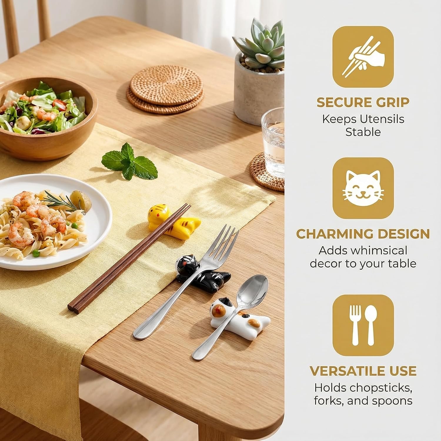 5 Pack Cat Chopsticks Holder Set Cute Chopsticks Rest Japanese Style Porcelain Lucky Cat Spoon Rest ceramic chopsticks for Dinner Fork Knife Tableware, Decoration Home Kitchen Gift