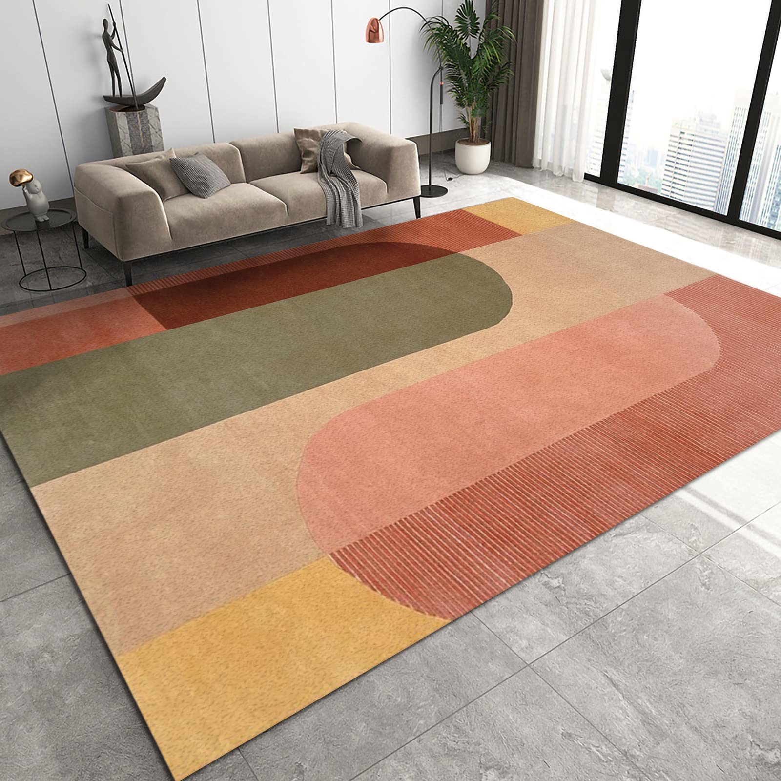 Boho Bunt Geometrisch Teppiche Gegend, Retro-Rosa-Orange Waschmaschinenfest Große Teppiche für Wohnzimmer, Schlafzimmer, Kinderzimmer, Büro, etc 180 x 280cm