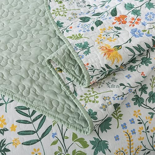 Vista 31 de NEWLAKE Juego de colcha de algodón, juego de colcha reversible de retazos, estampado real clásico turquesa, tamaño Queen Turquesa Clásico