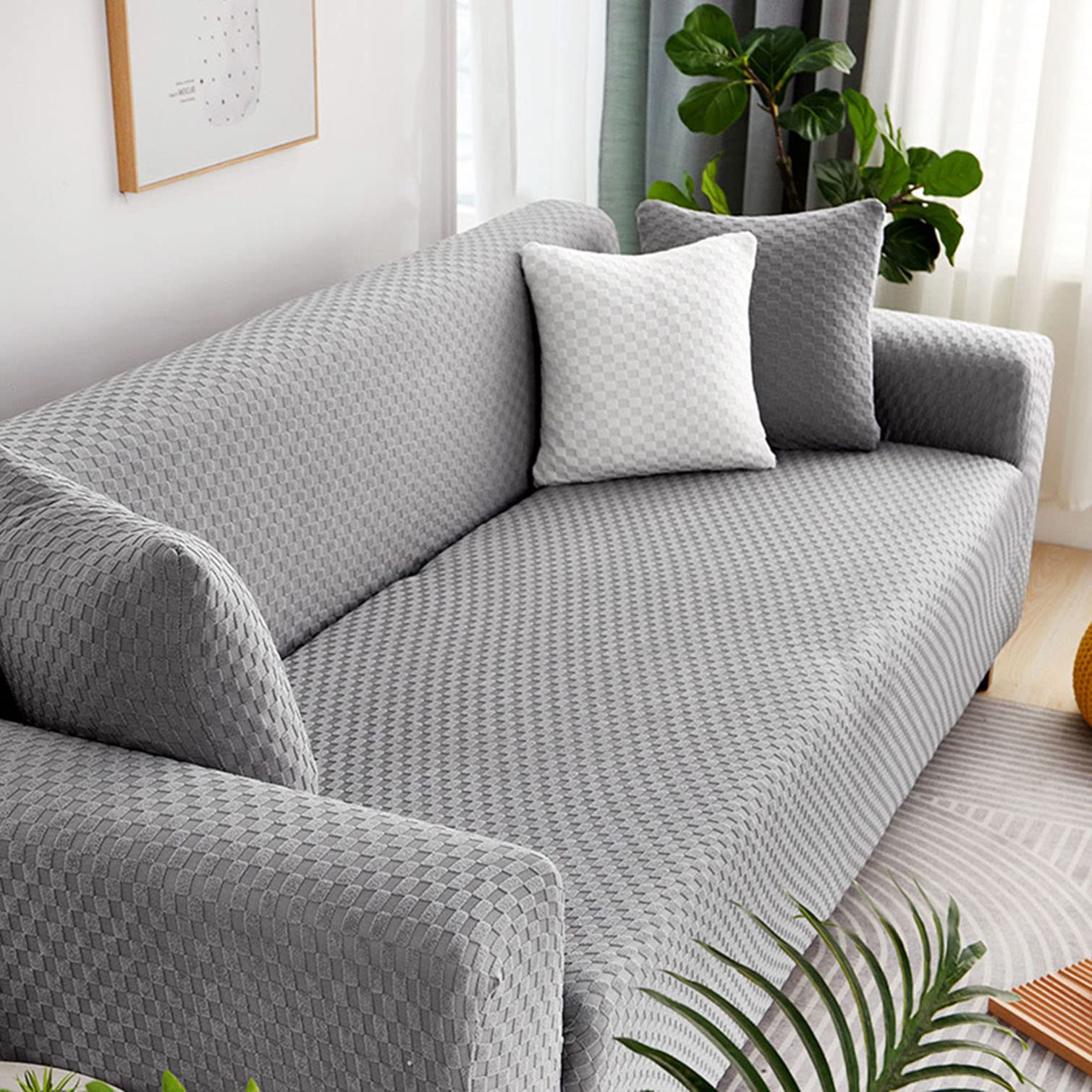 Housse de canapé extensible gris clair protection meubles 3 places