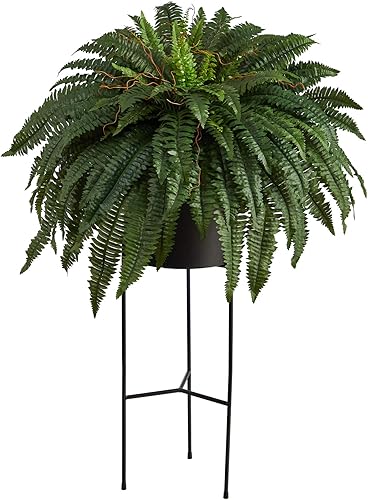 Nearly Natural Planta artificial de helecho Boston de 51 pulgadas en maceta negra con soporte