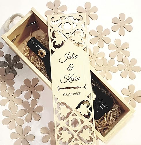 Personalized wedding wine box with engraved names and date, wedding wine ceremony box, custom laser cut anniversary gift, bridal shower gift for
