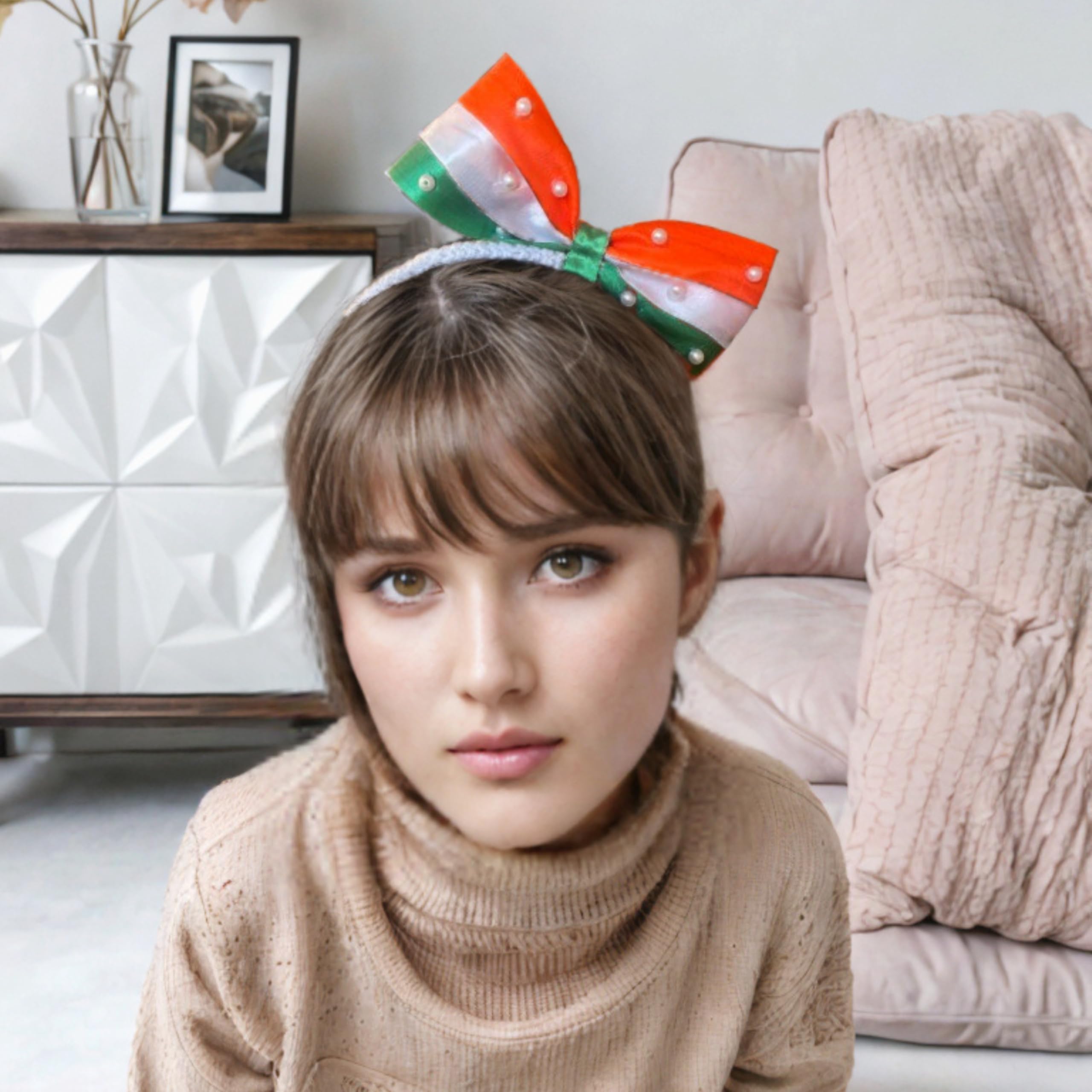SNOWYS SHOP Indian Republic Day Independence Day 3-Piece Hair Accessories Set for Kids Girls & Women – Stylish Headband, Hair Clips, Hair Ties/Rubber Bands for Kids, Teens & Girls - Image 4 thumbnail