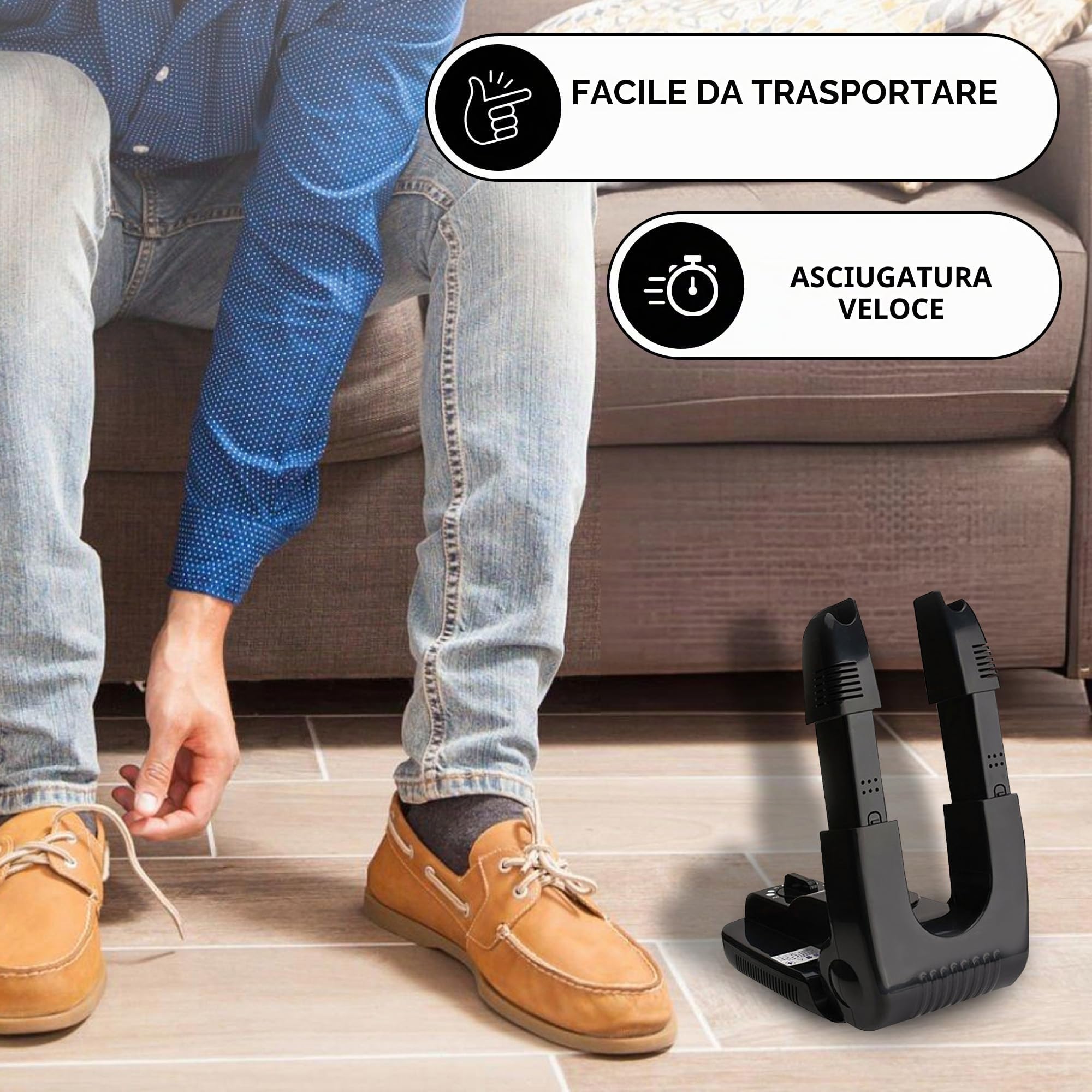 Vonia Ozone Asciugascarpe e Deodorante per Scarpe con timer - Mangia odori - Asciuga Scarpe- Scarpe fresche e pulite - Nero (Con Ozono)