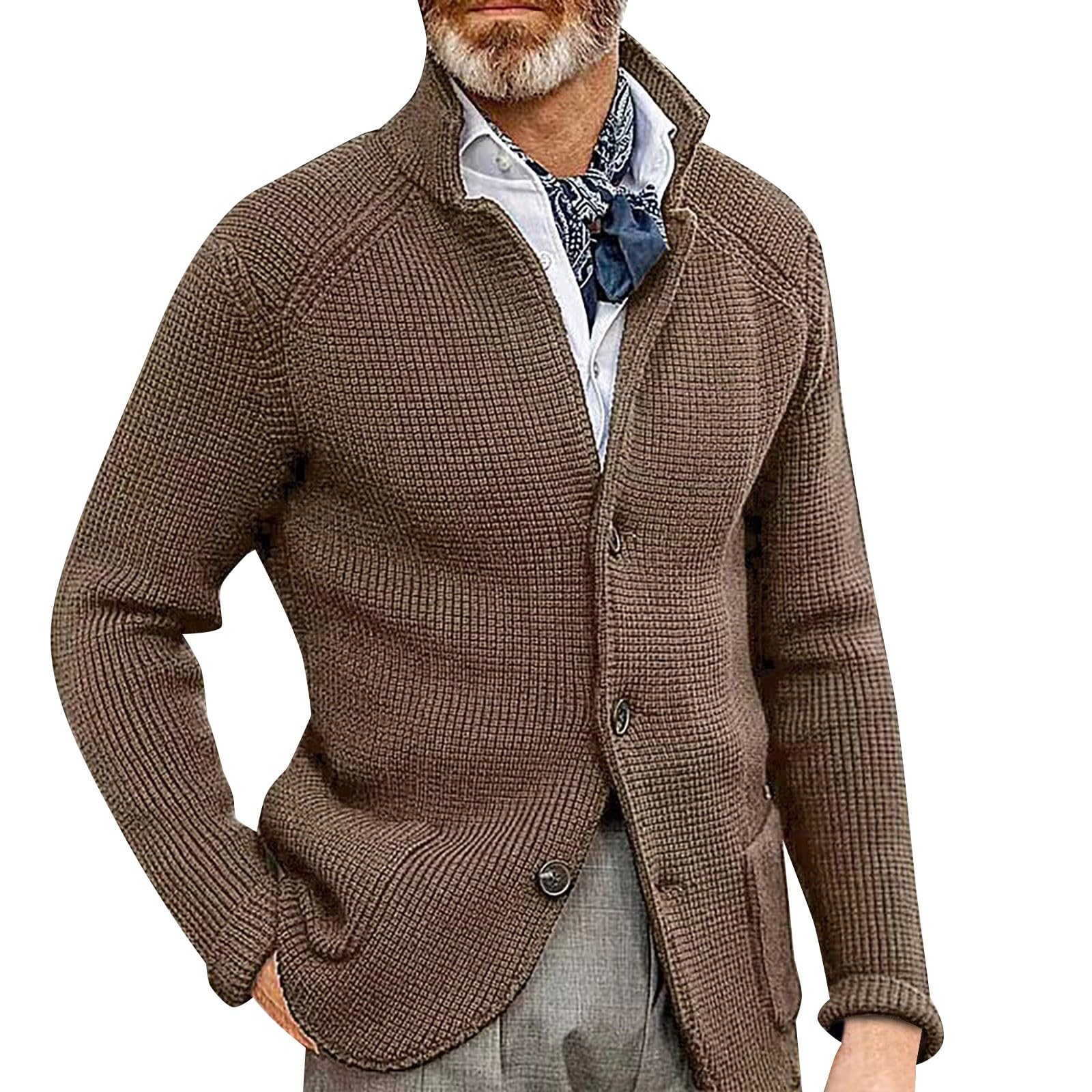 GREGG Mens Casual Blazer Corduroy Single Breasted Spread Collar Winter Warm Business Short Jacket(Khaki,Medium)