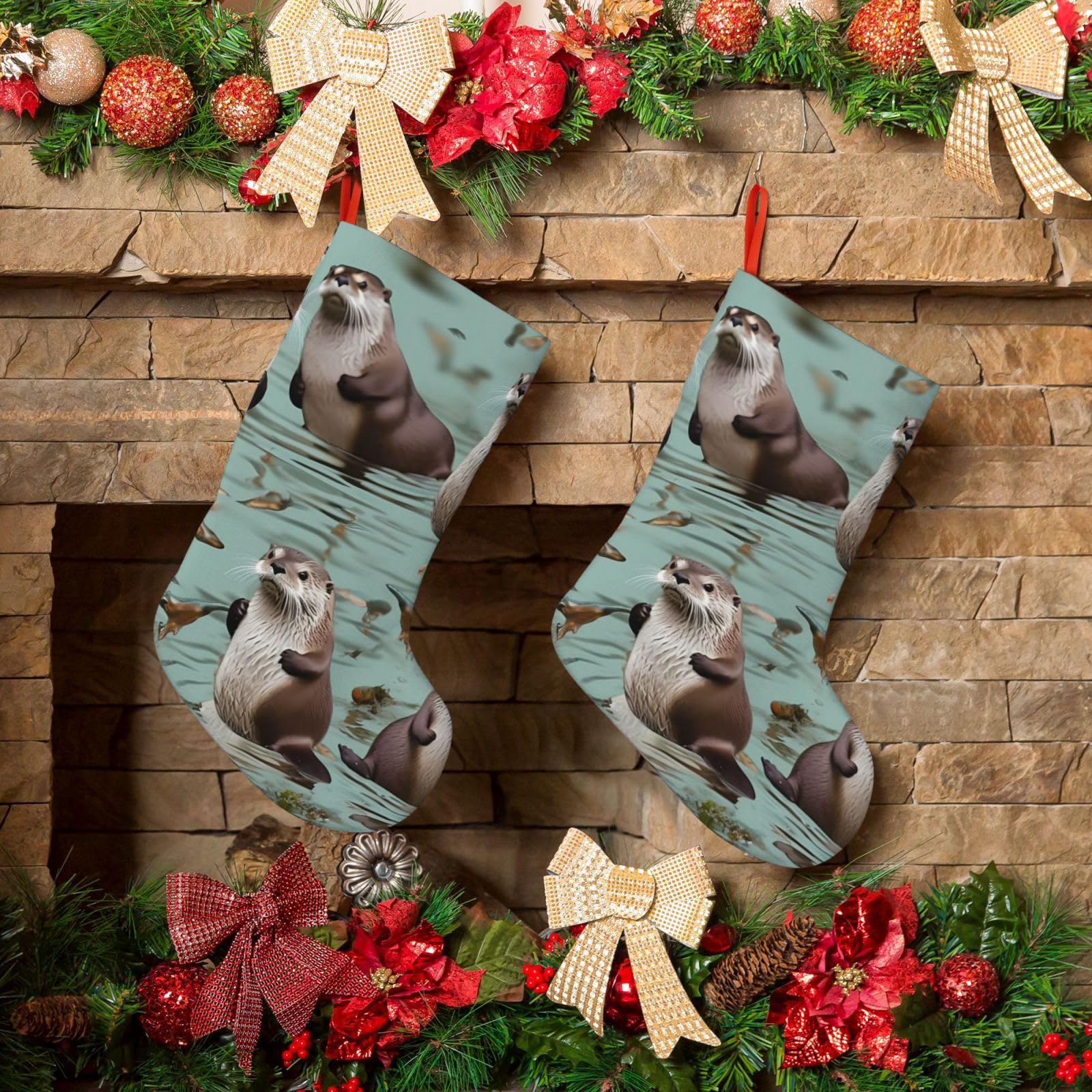 EdWal carino lontra stampa 45,7 cm calze di Natale calze di Natale famiglia per decorazioni natalizie ornamenti natalizi