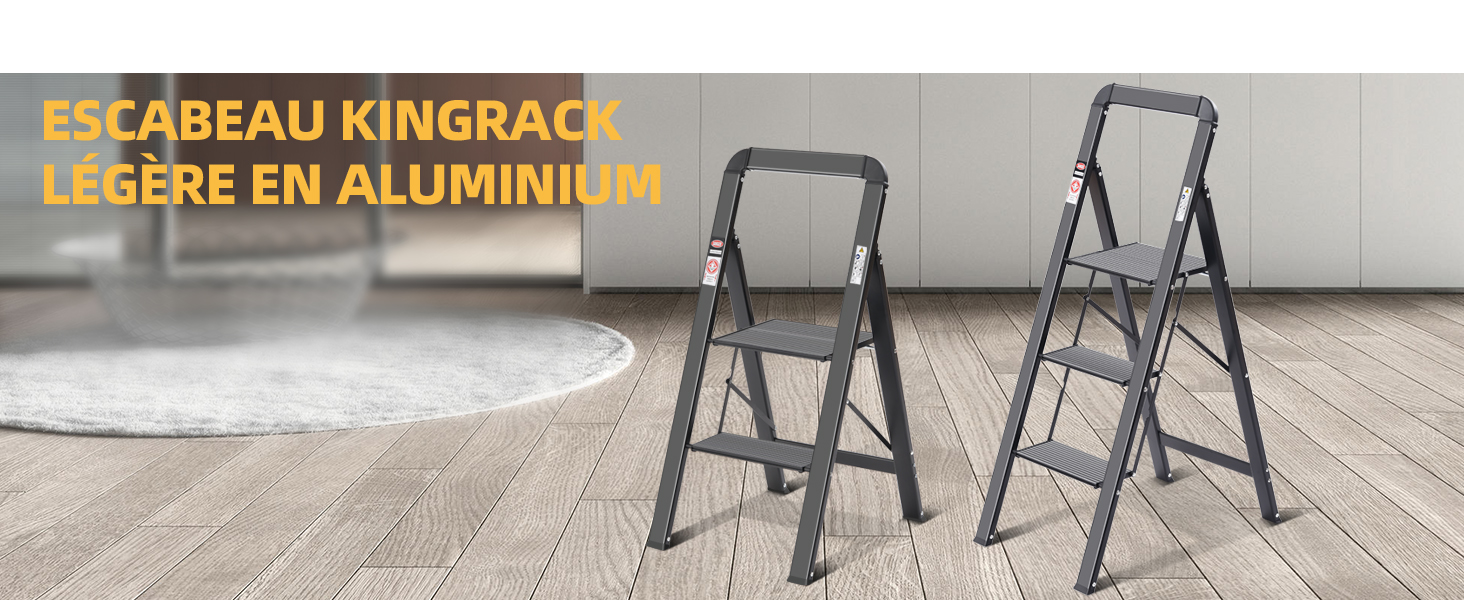 échelle Pliante Noire Capacité 150 Kg Escabeau Pliable 2 Marches FANTASK - Charge 150 Kg, Main Courante Antidérapante, Plateforme Large - Pour Maison, Bureau, Garage - Noir Marche Pied 2 Marches