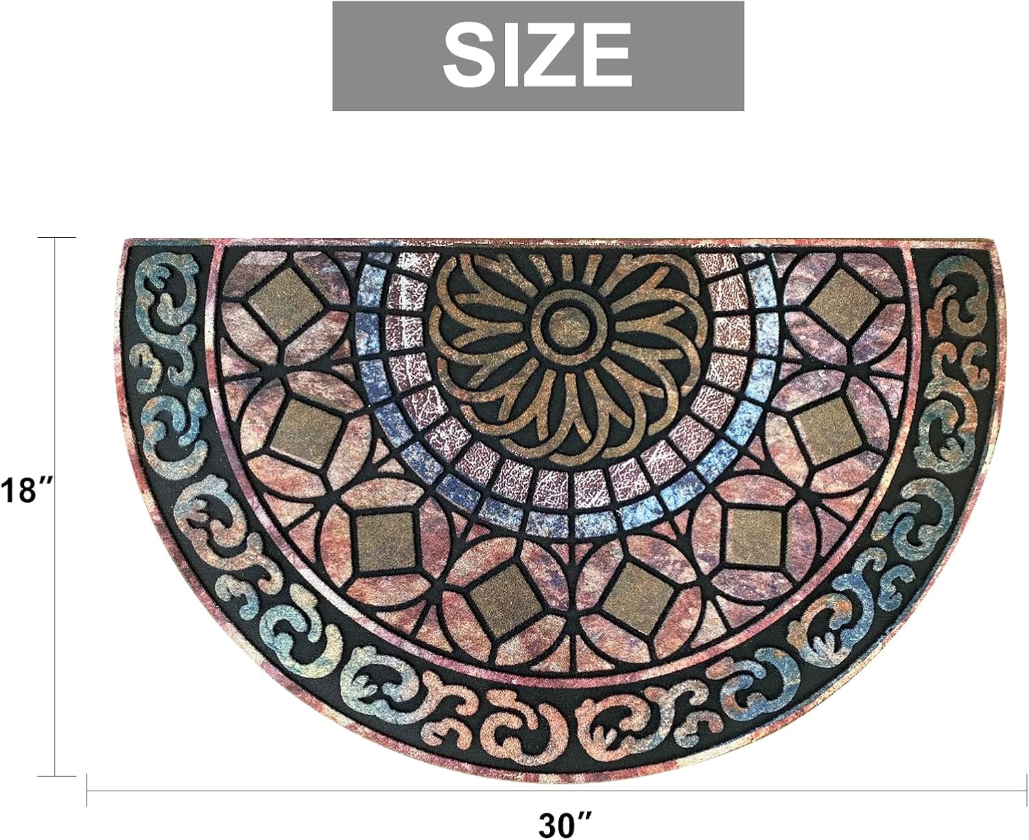 ANDSTAR 18" x 30" Half Round Door Mat Non-Slip Entryway Doormat Durable Rubber Door Mats Low-Profile Heavy Duty Doormat Easy Clean Rugs Indoor Outdoor Entry Decoration for Home, Garage, Patio（1 Pc）