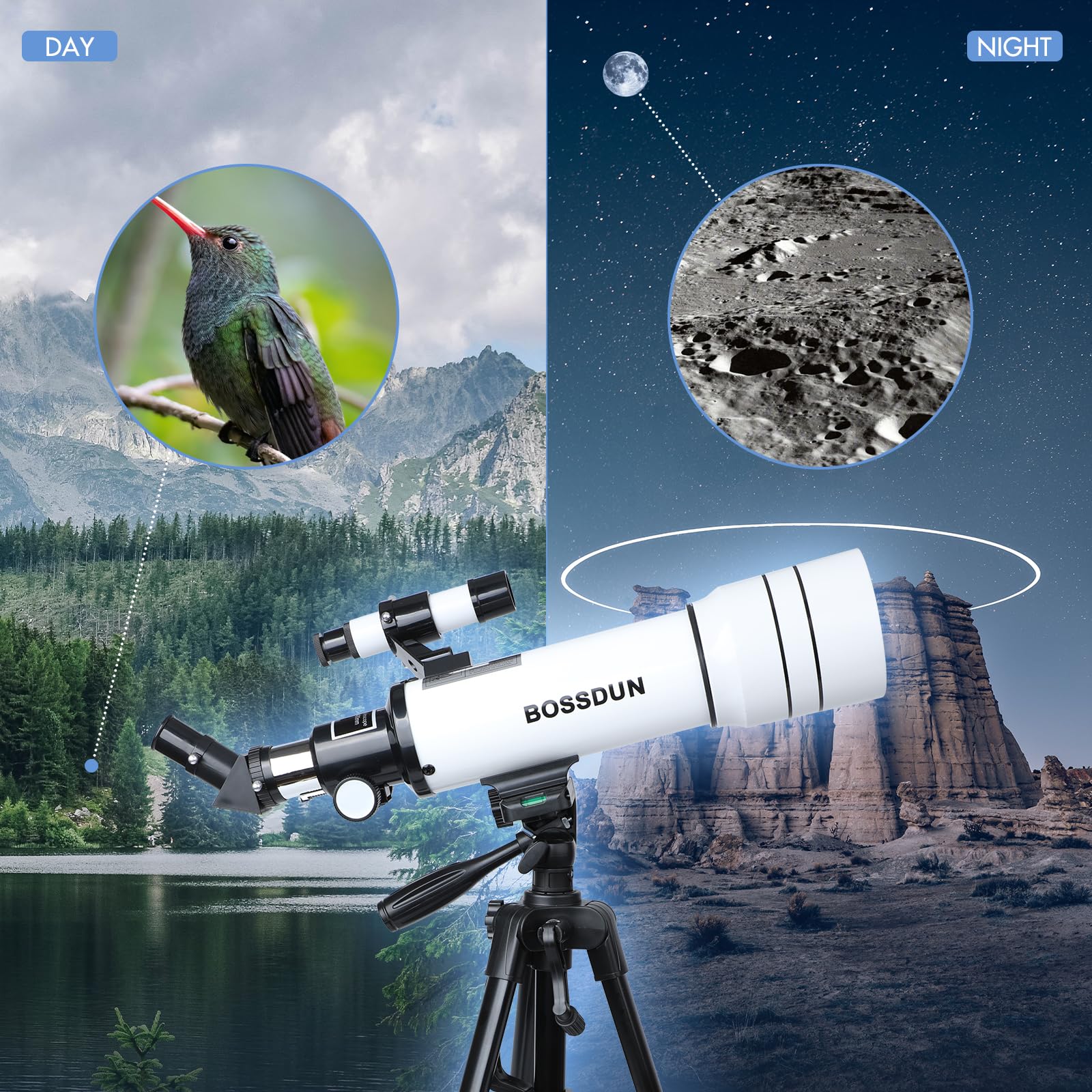 Telescopio, Telescopio de Astronomía para Adultos de Alta Potencia, Apertura de 70mm 400mm Telescopios Refractores Profesionales para Niños y Principiantes (White)