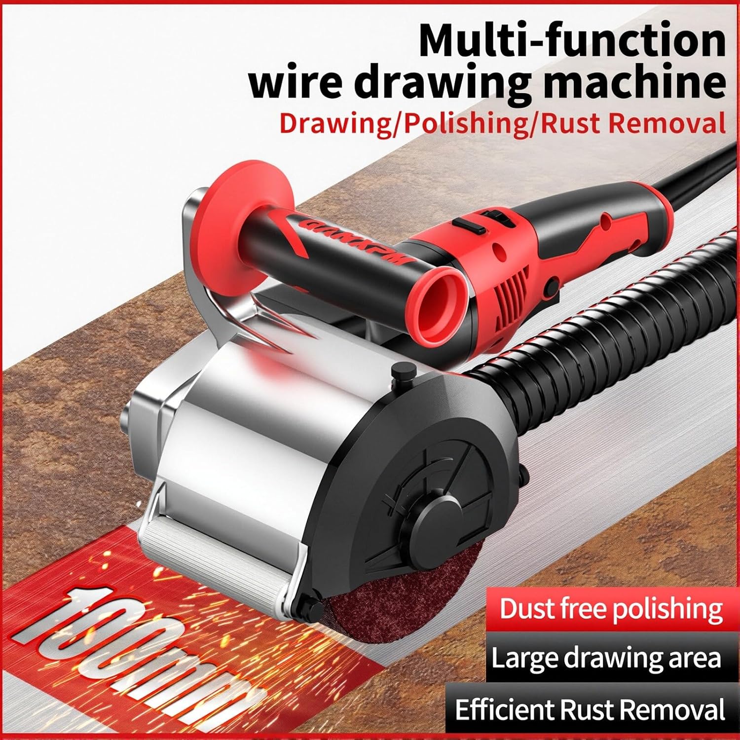 1380W Variable Speed Drum Burnishing Polisher, Constant Power Drum Sander & Metal Grinder with Dust Shroud for Rust Removal, Paint Stripping, Stainless Steel & Wood Finishing