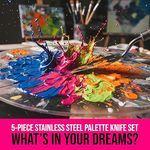 Miniatura 6 de U.S. Art Supply Juego de 5 cuchillos de paleta de acero inoxidable para pintura acrílica, herramientas de espátula de pintura para óleo, arte de