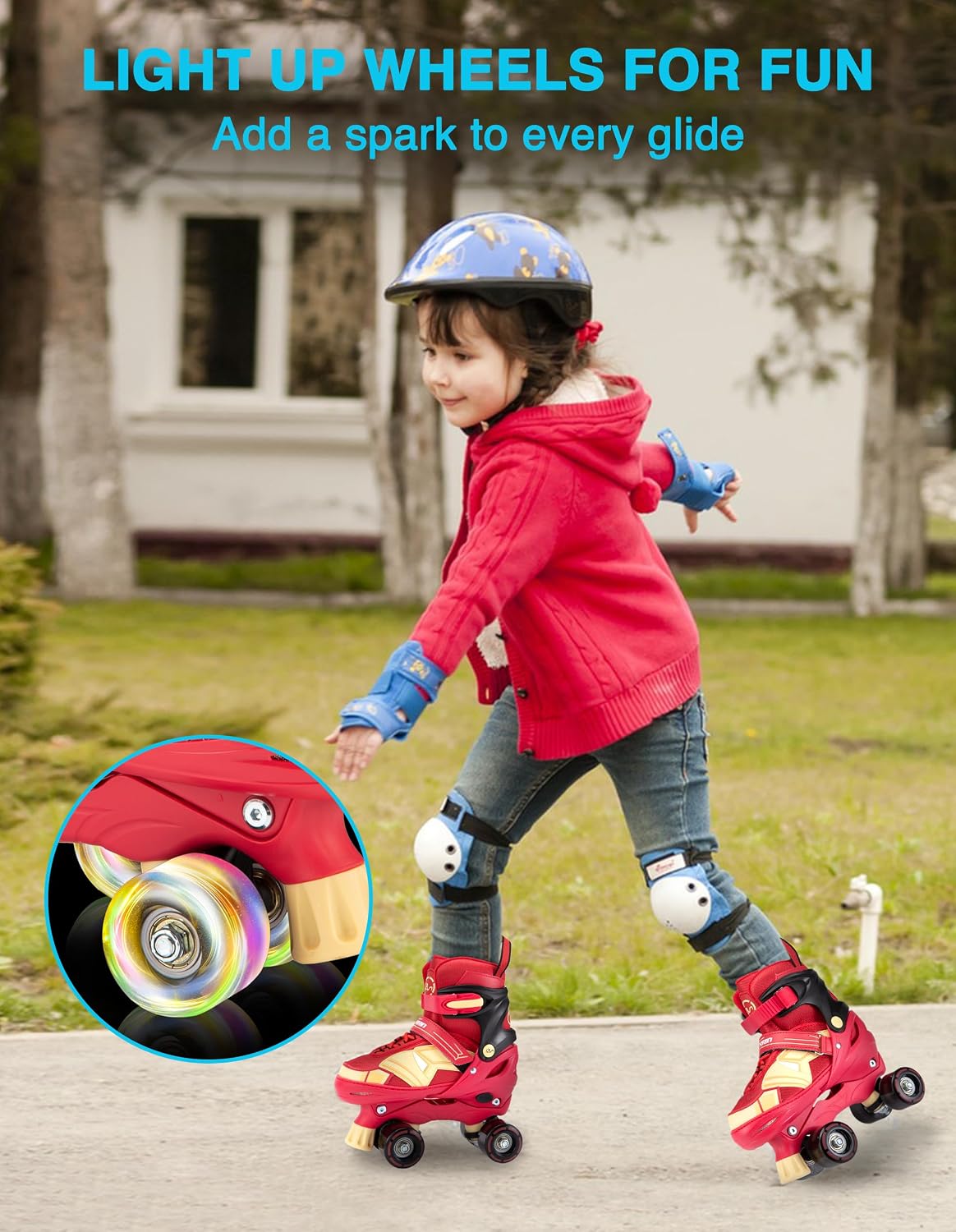 Adjustable Kids Roller Skates for Girls Boys with Light Up Wheels –Skates for Kids Ages 6-12, Toddler 3-5, Youth and Women Beginners Indoor and Outdoor image 2