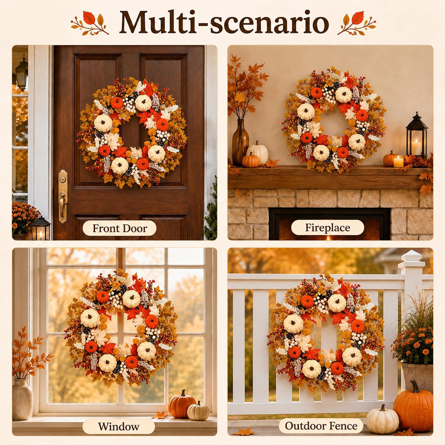 22Inch Fall Wreaths for Front Door Wreath Autumn Pumpkin Thanksgiving Decor