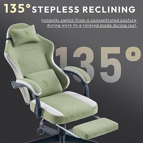 Miniatura 5 de Dowinx Silla para videojuegos, silla de computadora de tela transpirable con cojín de resorte de bolsillo, silla ergonómica de masaje con soporte