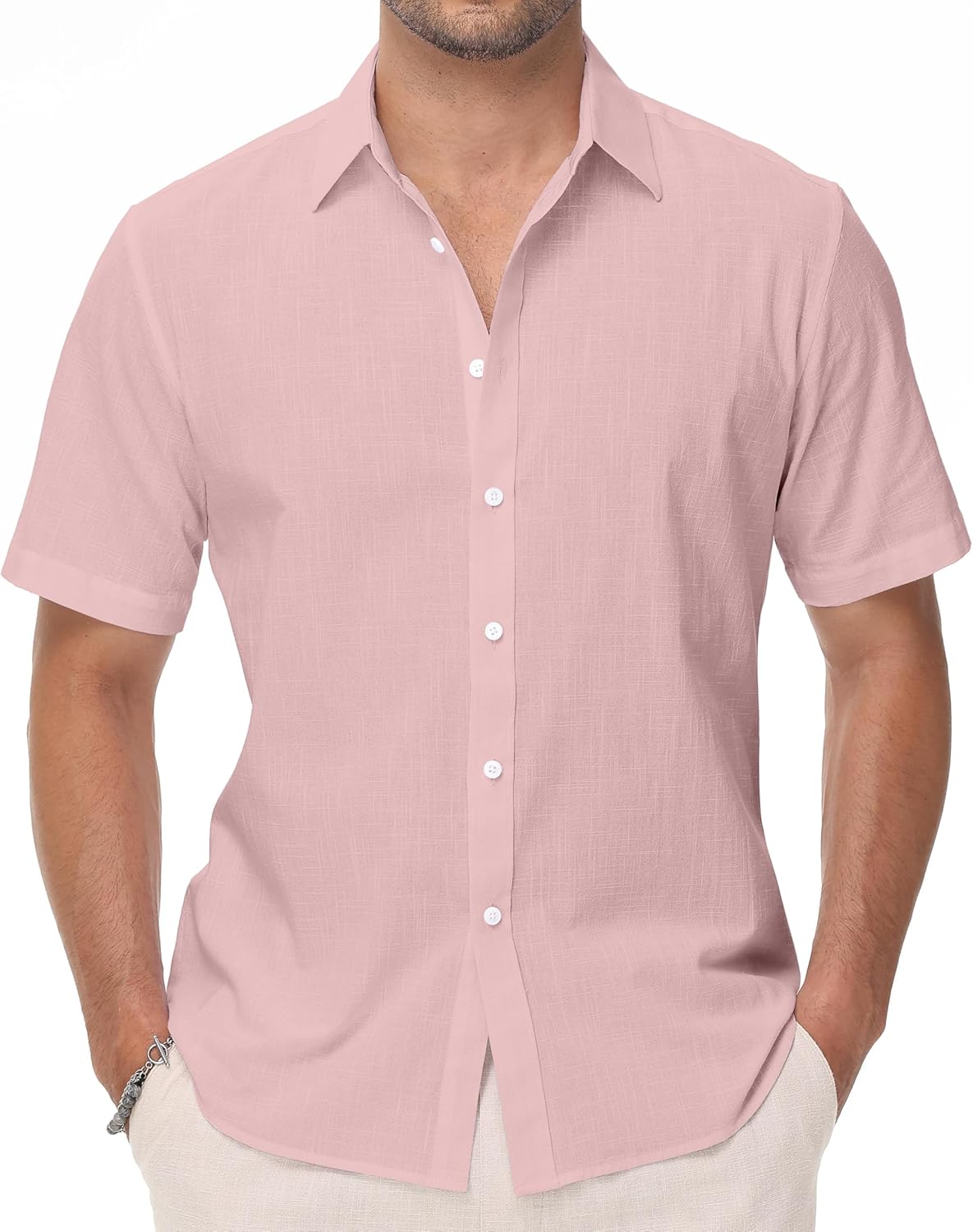 Mens Linen Shirts Short Sleeve Button Down Regular Fit Shirts Casual Vacation Beach Summer Hawaiian Tops