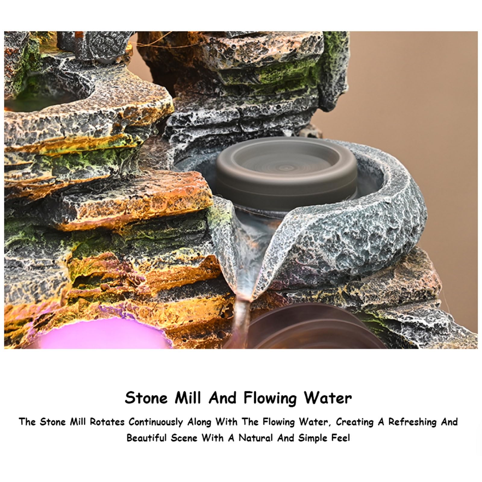 Fuente de agua interior con luz LED, decoración zen Fengshui para meditación y relajación