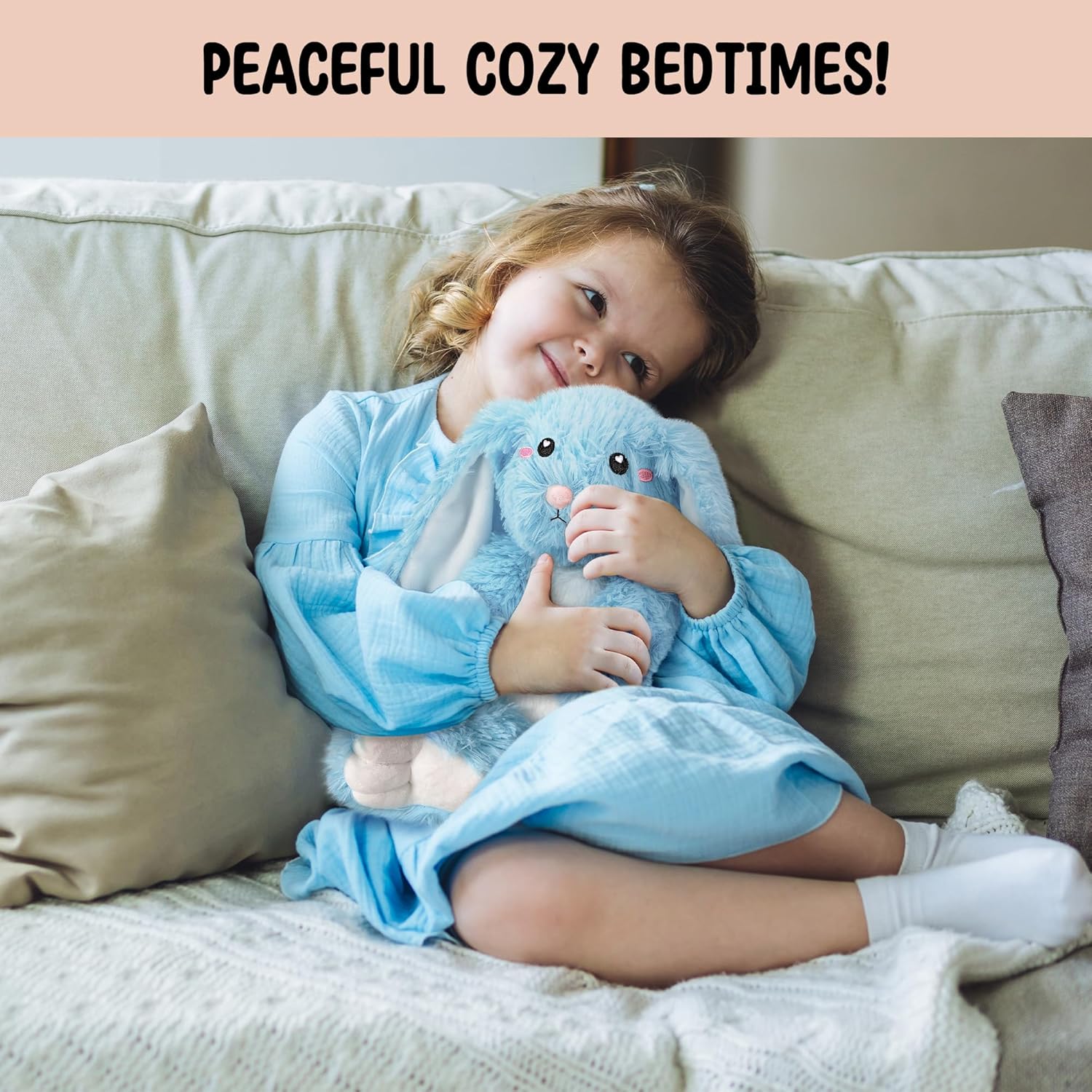 Bunny Microwavable Stuffed Animal – 1.5 lb Unscented Heating Pad Plush, Soft Cozy Bunny Toy for Relaxation and Comfort, Gift for Women, Girls, Adults & Kids by Happy Fuel, Blue