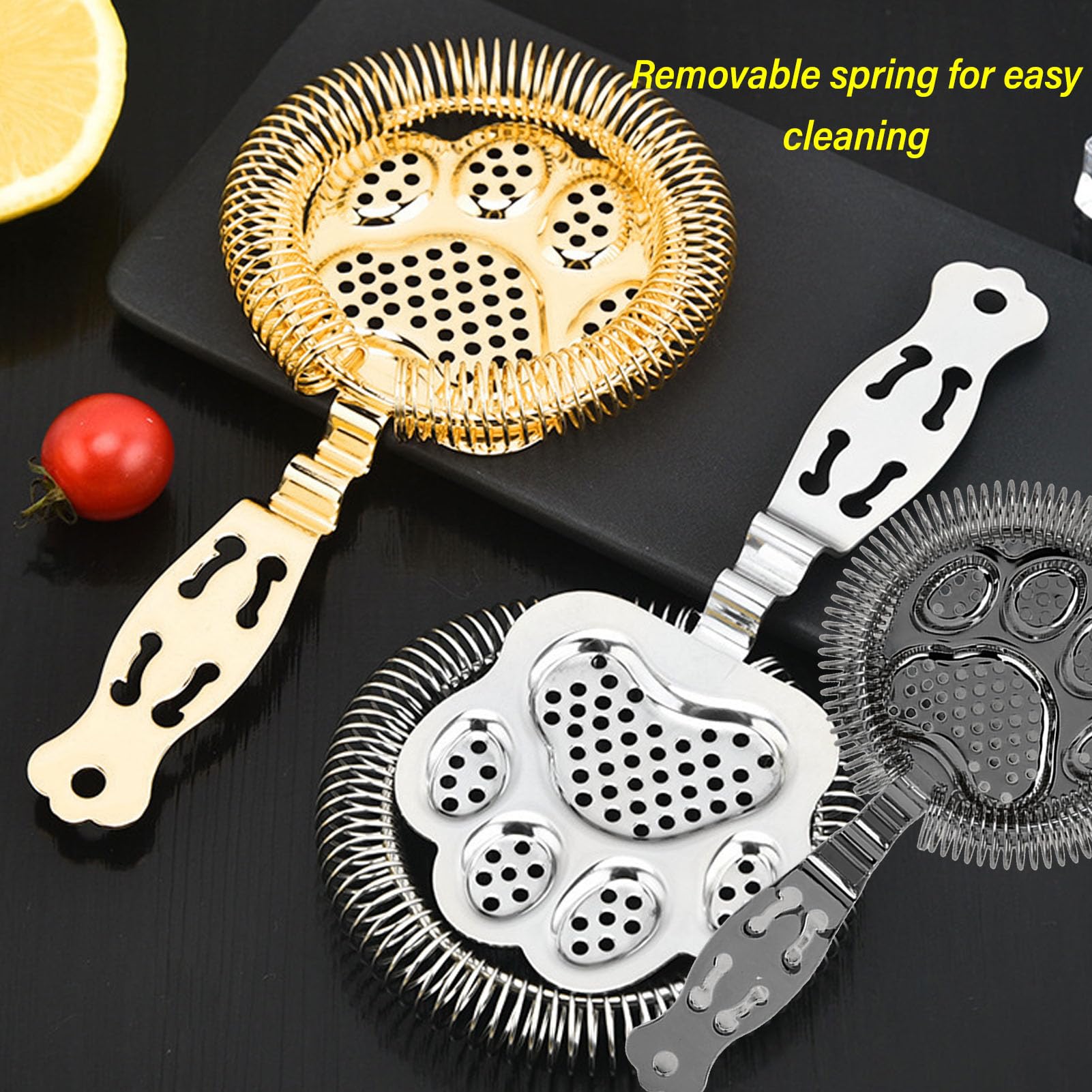 FLEXMAN Bar Cocktail Strainer, Stainless Steel Bar Strainer, Drink Strainer Bar Tool Accessory for Bars Restaurants Home (Black)