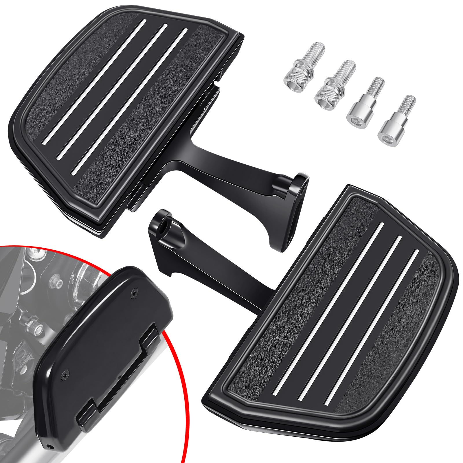 Benlari Passenger Floorboards Motorcycle Footboards Stainless Steel with Mount Kits Compatible with Harley Davidson Touring Road King Street Glide Road Glide Electra Glide 1993-2024 Streamline (Black)