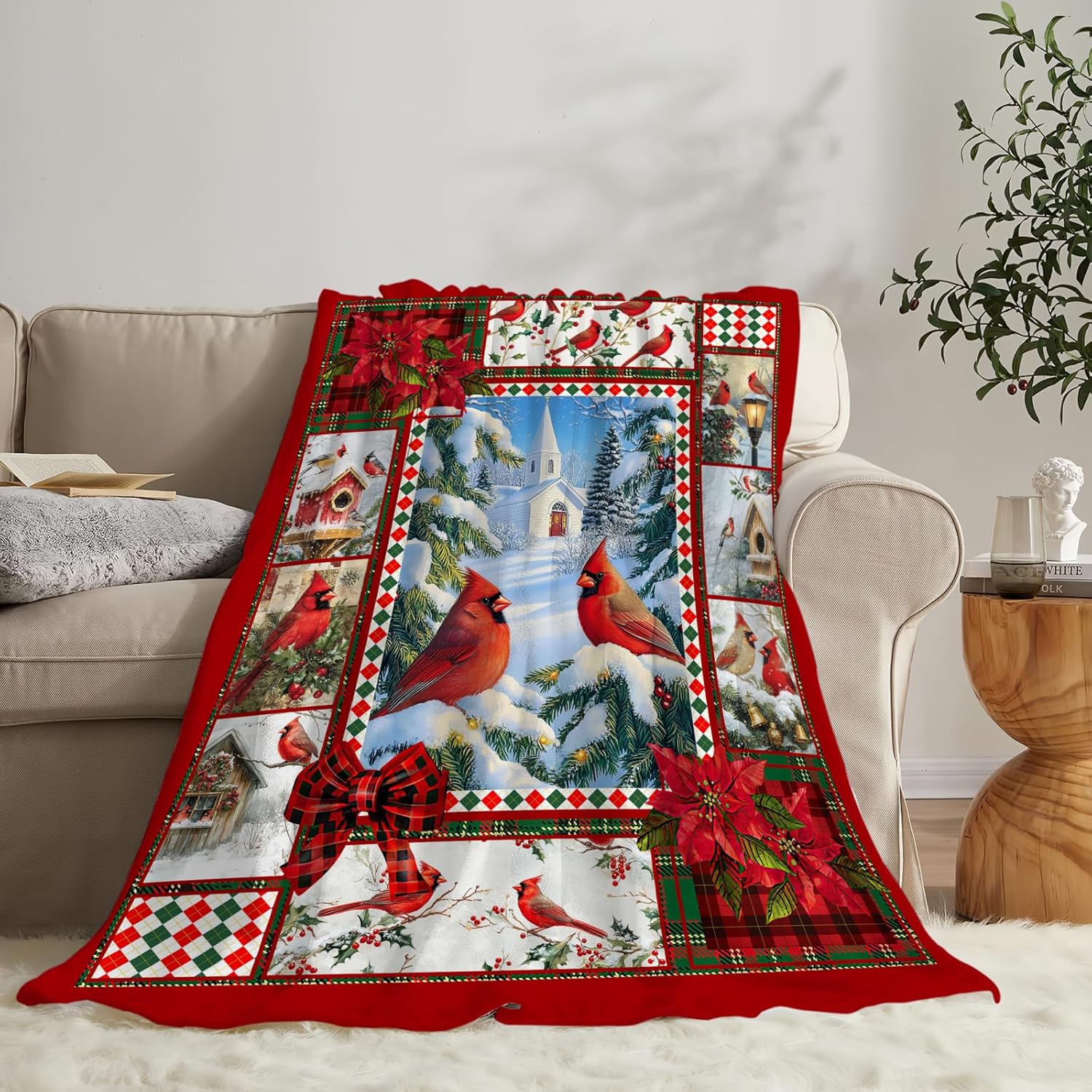 Christmas Cardinal Blanket Gifts for Girls Boys Red Bird Throw Blankets Soft Warm Fuzzy Cozy Fleece Flannel Plush Stuff for Kids Men Women Bed Couch Decor 80"x60"