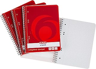 Herlitz 297531 - Paquete de 4 cuadernos de notas con espiral A5, 80 hojas, color rojo