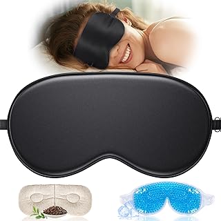 TOPOINT Silk Sleep Mask Light Blocking, 3-in-1 Cooling Heated Eye Mask for Sleeping, Includes Silk Senna Seed and Gel Masks for Women Men Dry Eye Dark Circles