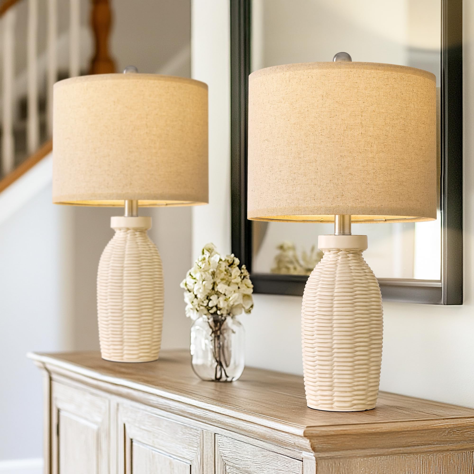 G-SAFAVA 22.75" Table Lamps Set of 2 for Bedroom Living Room - Boho Farmhouse Bedside Nightstand Small Rustic Vintage Retro Modern Light for Home Office Desk Decor Gifts, Beige