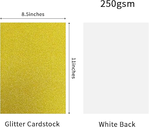 Miniatura 2 de YINUOYOUJIA Cartulina dorada con purpurina, 20 hojas de papel con purpurina de alta calidad para manualidades, papel de cartulina pesada de 8.5 x 11