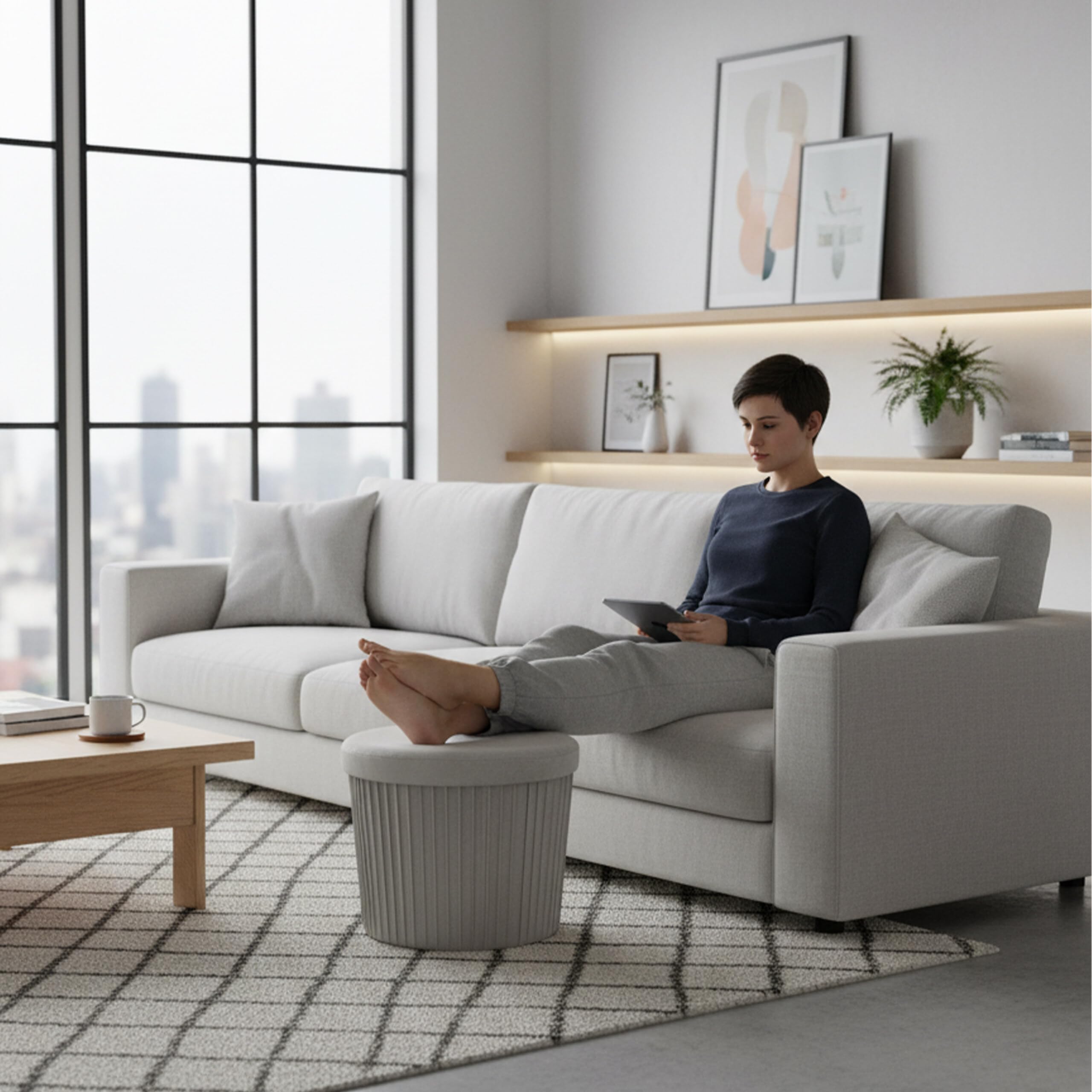 Sgabello Relaxdays in Velluto, Imbottito e con Spazio per riporre, Pieghevole, HxP: 38 x 38 cm, Grigio Chiaro