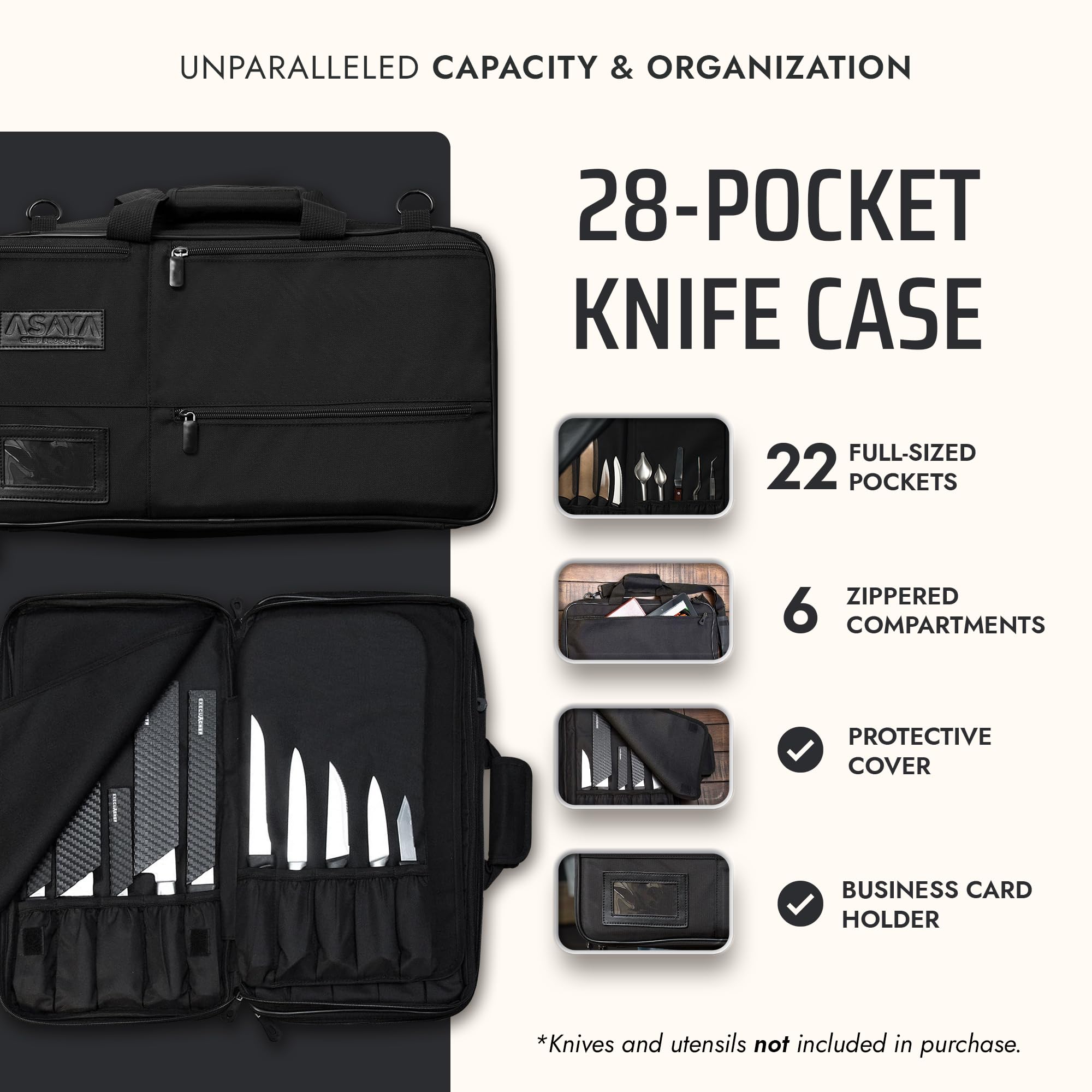 Amazon.com: Asaya Chef Knife Bag - 28-Pocket Knives Carrying Case