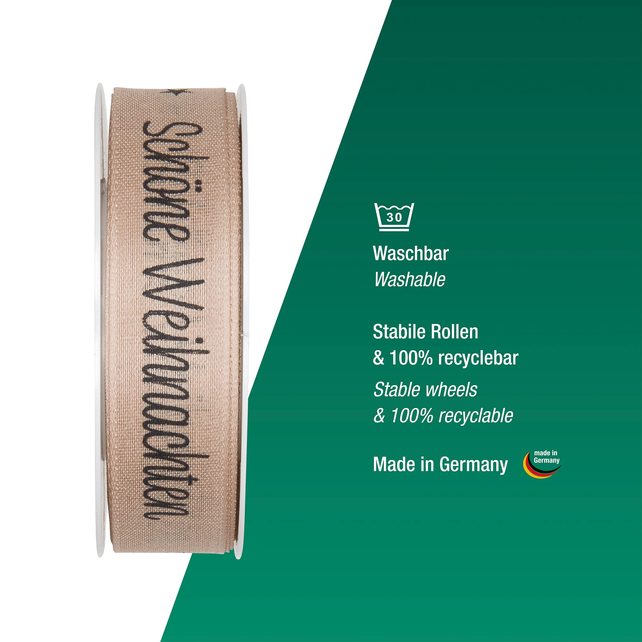 Halbach Seidenbänder Christmas Ribbon Beautiful Christmas Gift Ribbon in Cotton Look for Wrapping Gifts Colour: Natural/Black, 1126 - Image 4