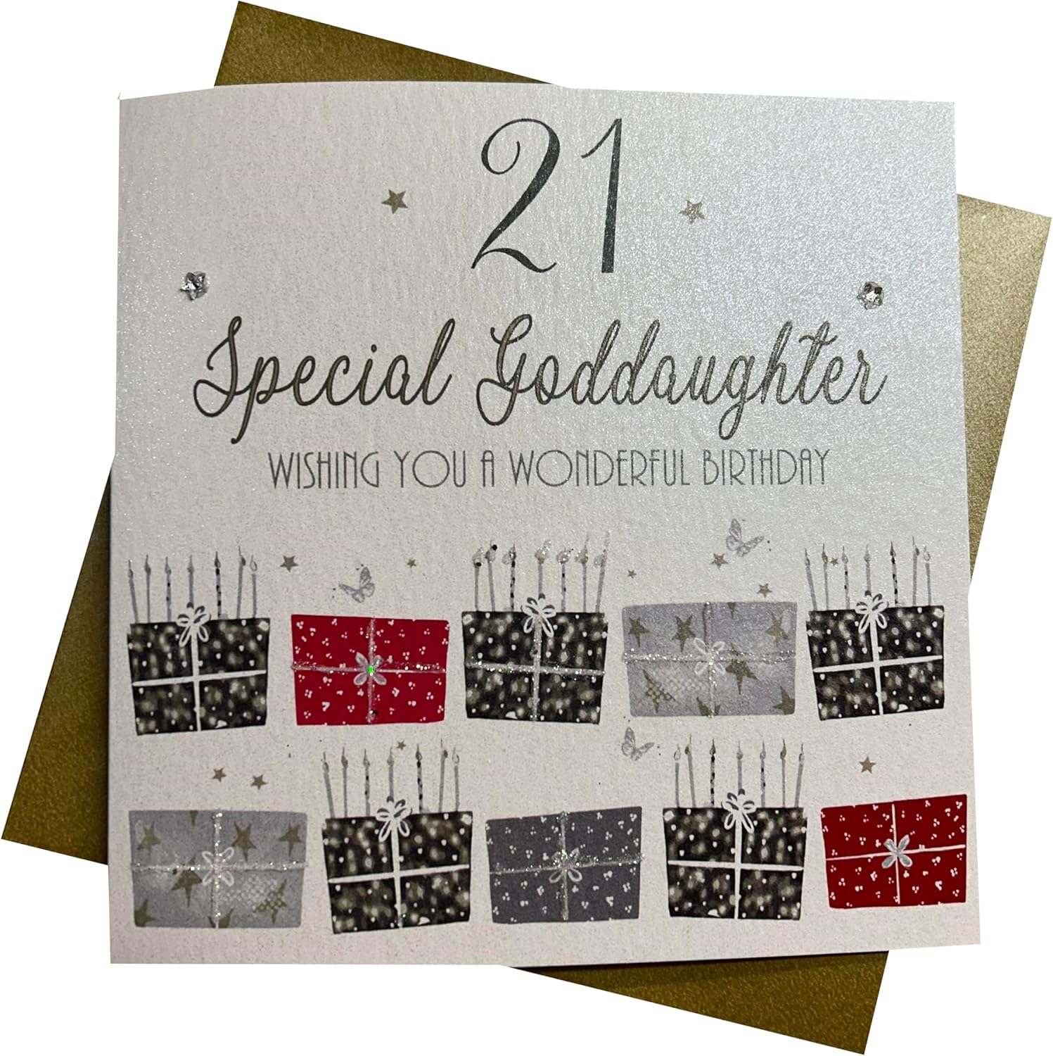 WHITE COTTON CARDS "21 Wishing you a Wonderful Birthday Goddaughter Handmade 21st Birthday Card, White, bdp21-God.d
