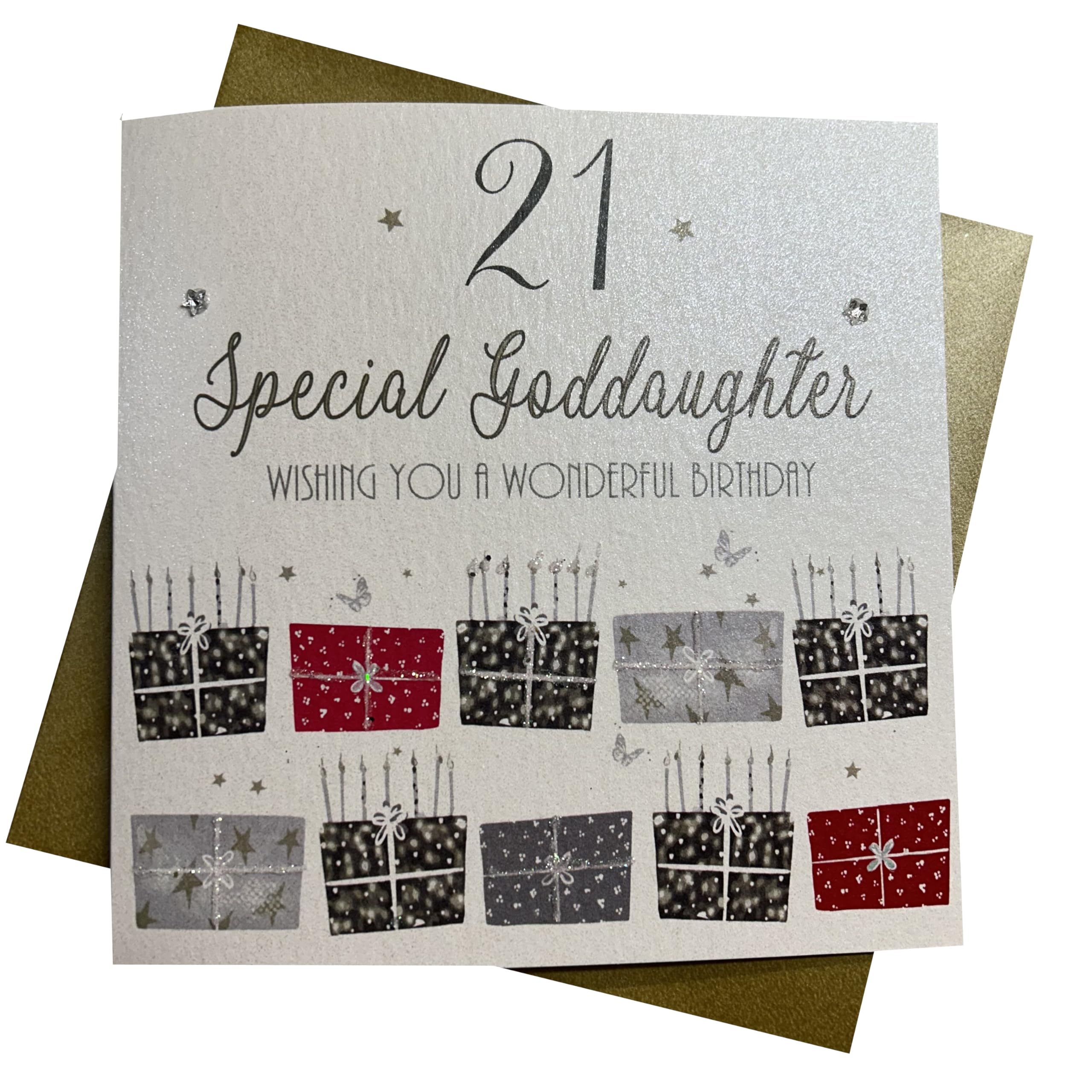 WHITE COTTON CARDS "21 Wishing you a Wonderful Birthday Goddaughter Handmade 21st Birthday Card, White, bdp21-God.d