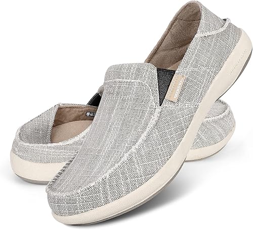 Slip On Shoes for Men, Plantar Fasciitis Canvas Loafer Shoes with Arch Support, Orthopedic Casual Non Slip Mule Shoes with Rubber Sole
