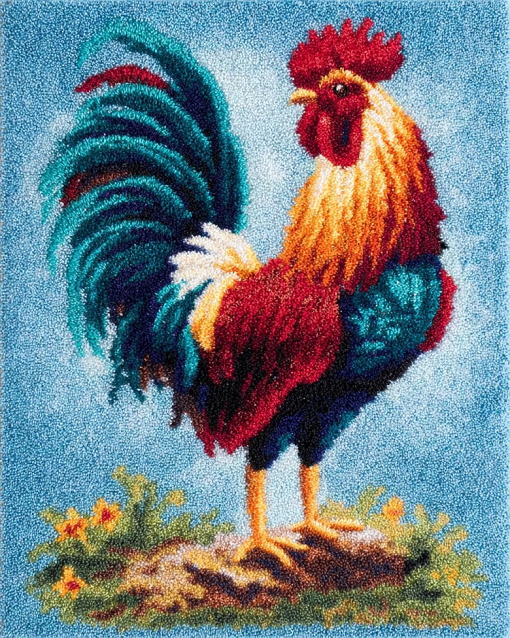 AMBATTERY Animal Latch Hook Kits for Adultscolorful Rooster Cross Stitch Rug Making Kit，Carpet Crochet Kits Embroidery Set Needlework Crafts for Home Decor 21x29in