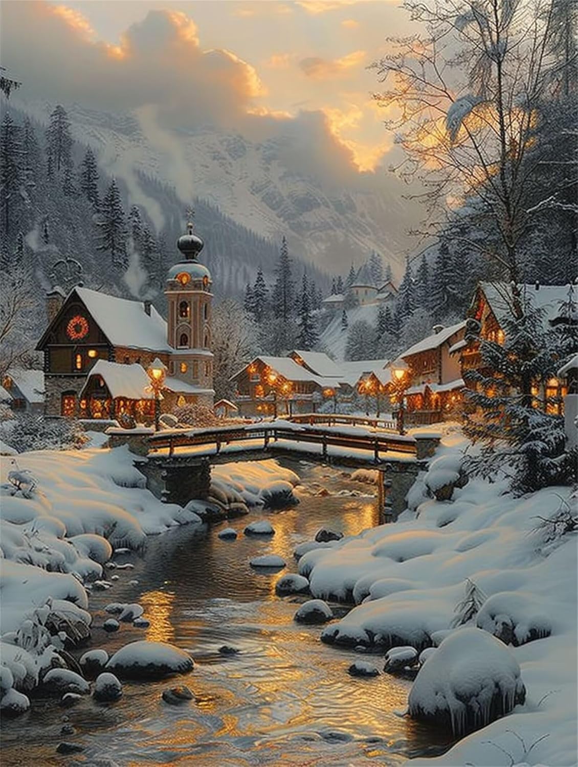 Snow Diamond Art Kits for Adults, Town Diamond Painting Kits for Adults, 60x80cm DIY 5D Diamond Dots Gem Art for Beginners, Full Drill Diamond Arts and Crafts, Perfect for Gifts and Home Wall Decor