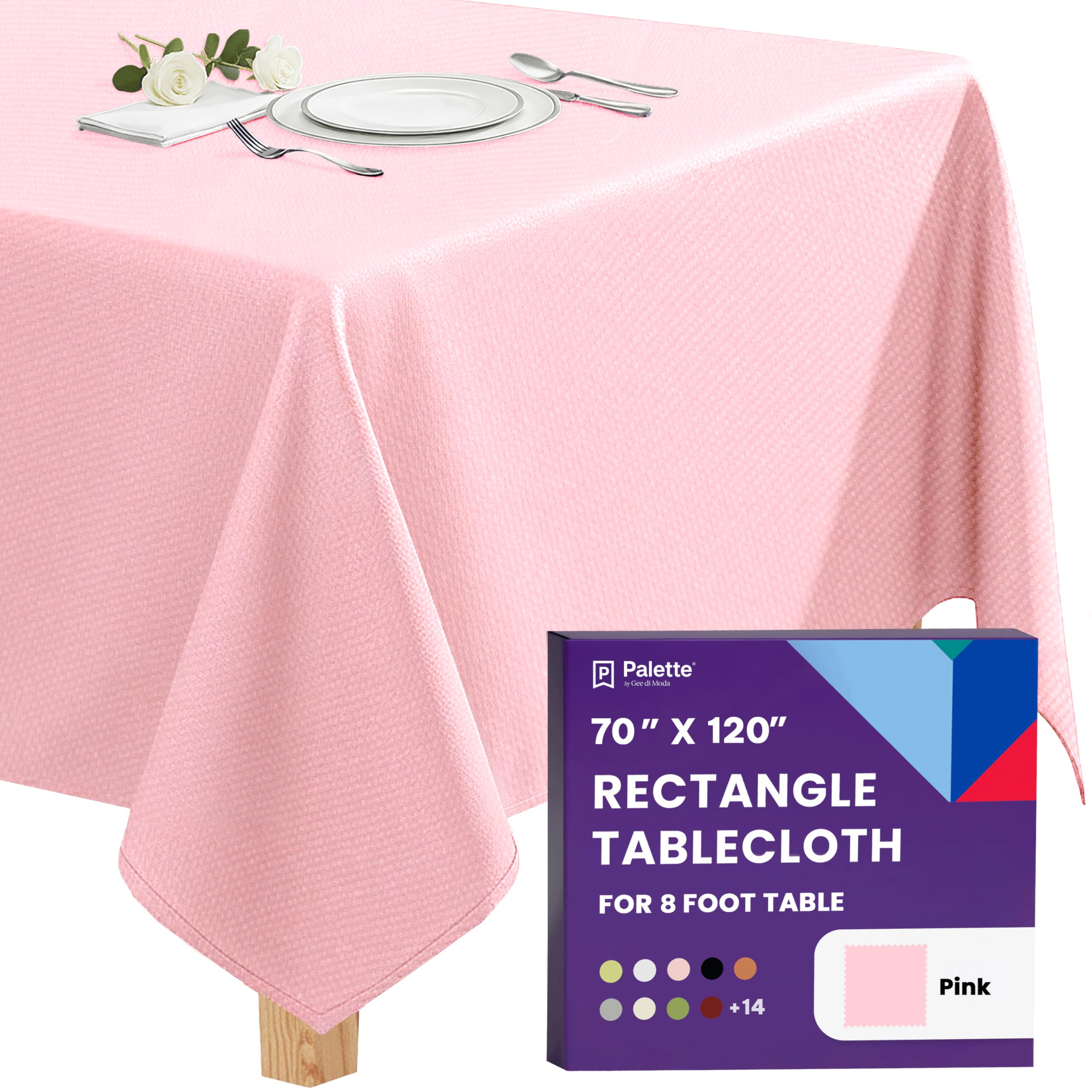 Gee Di Moda Rectangle Tablecloth - 70 x 120 Inch Pink Table Cloth for 6 or 8 Foot Rectangle Tables - Heavy Duty Washable Fabric - for Holiday Party, Dinner, Weddings, Baby Shower &amp; Events
