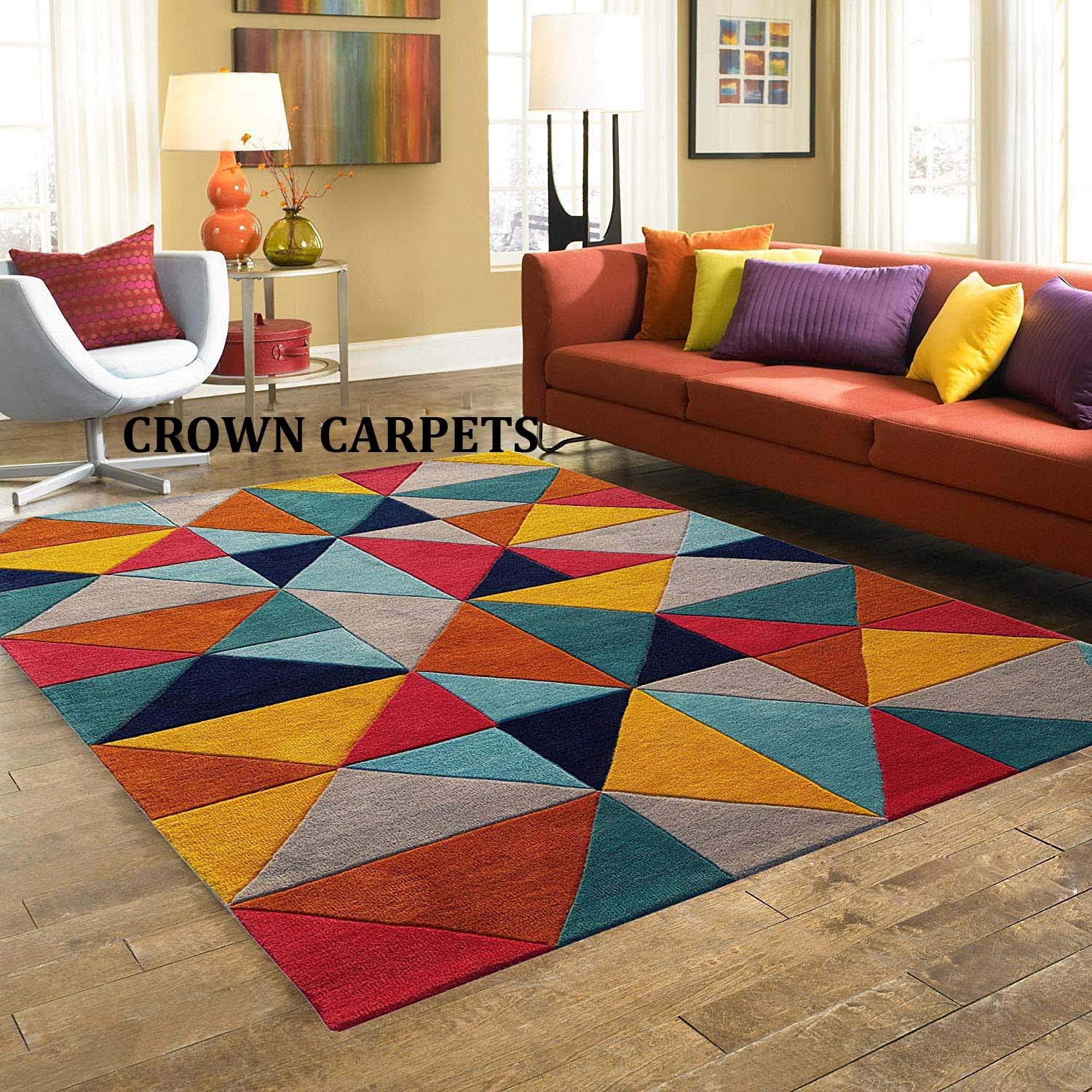 CROWN CARPETHandmade Tuffted Thick Geometrical Design for Living Room Bedroom Size 4 x 6 feet (120X180 cm) Multi Colour