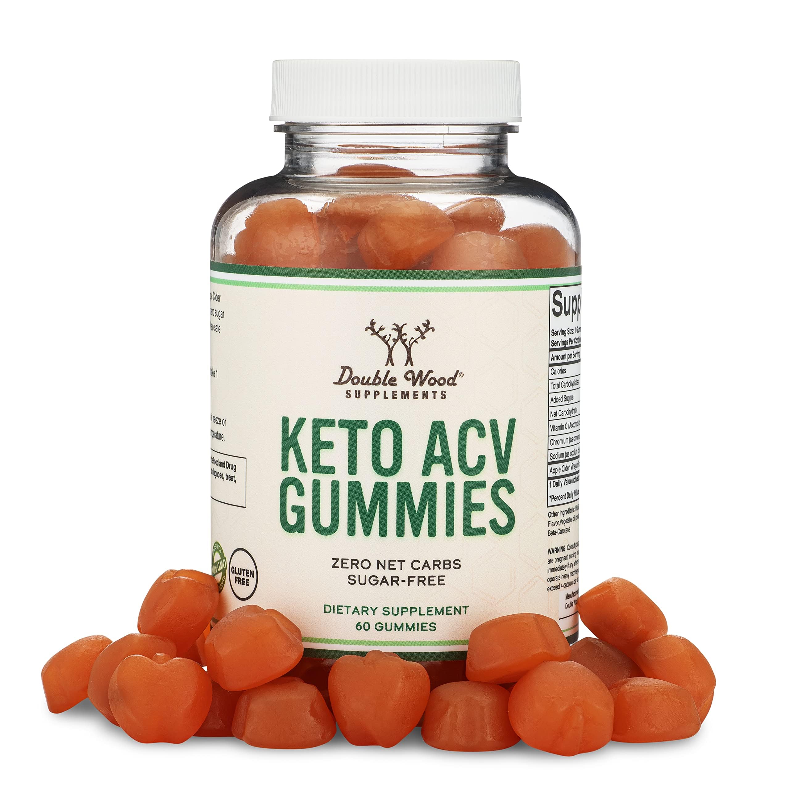 Keto Gummies ACV - Sugar Free Gummies, Zero Net Carbs (60 Keto AVC Gummies, 375mg of Apple Cider Vinegar per Serving) Enhanced with Chromium (Only 2.5 Calories Per Keto Gummy) by Double Wood
