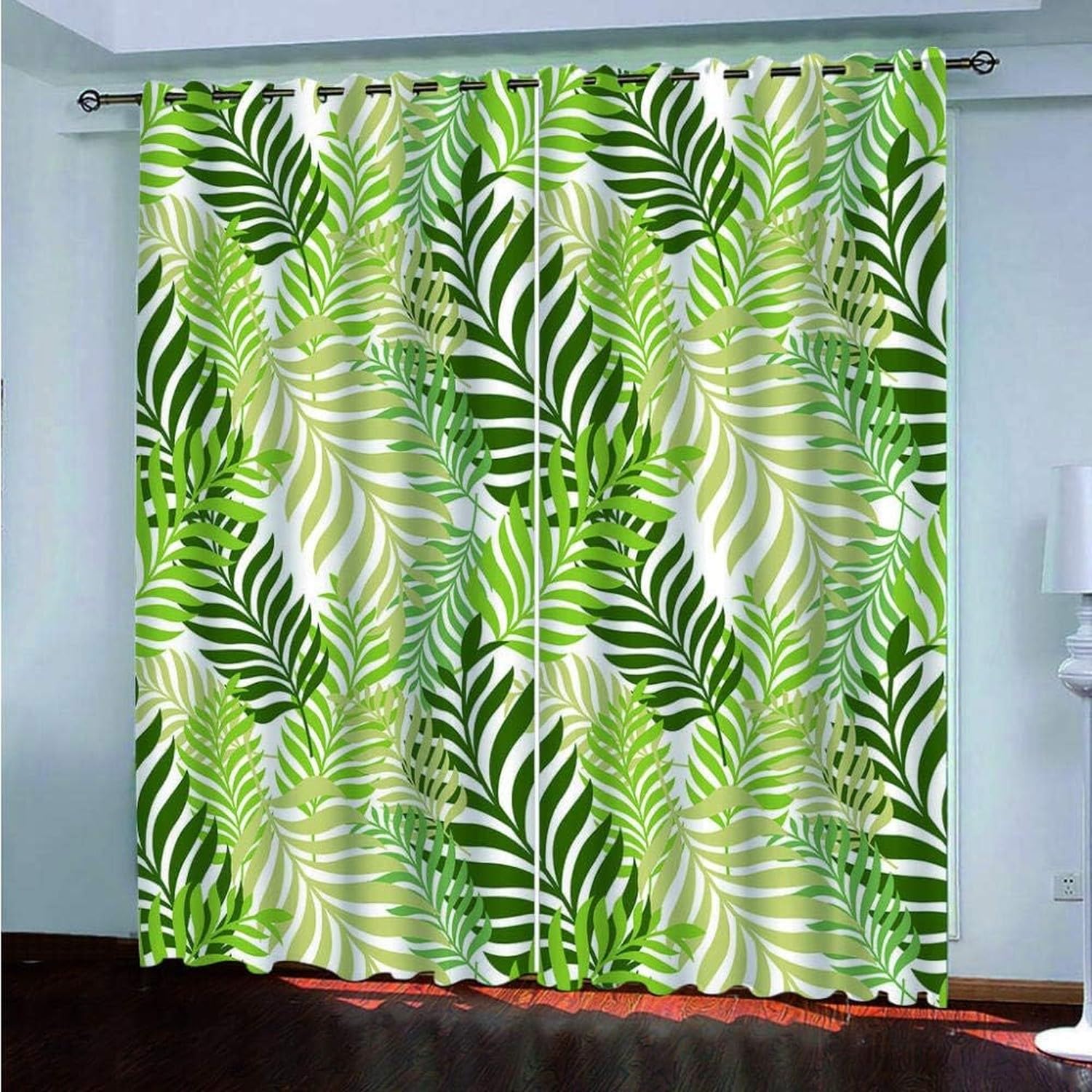 KGAIXN Green Leaf Print Blackout Eyelet Curtains for Bedroom 100% Polyester, Room Darkening Window Treatment for Living Room Kid's Bedroom Nursery, Thermal Insulated C