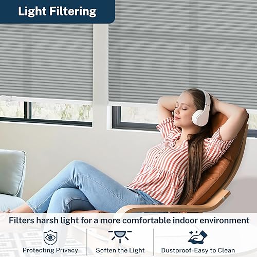 Miniatura 3 de Persianas celulares sin cordón, sin taladro, para ventana de interior, extraíbles y fáciles de instalar, persianas de tela con aislamiento térmico