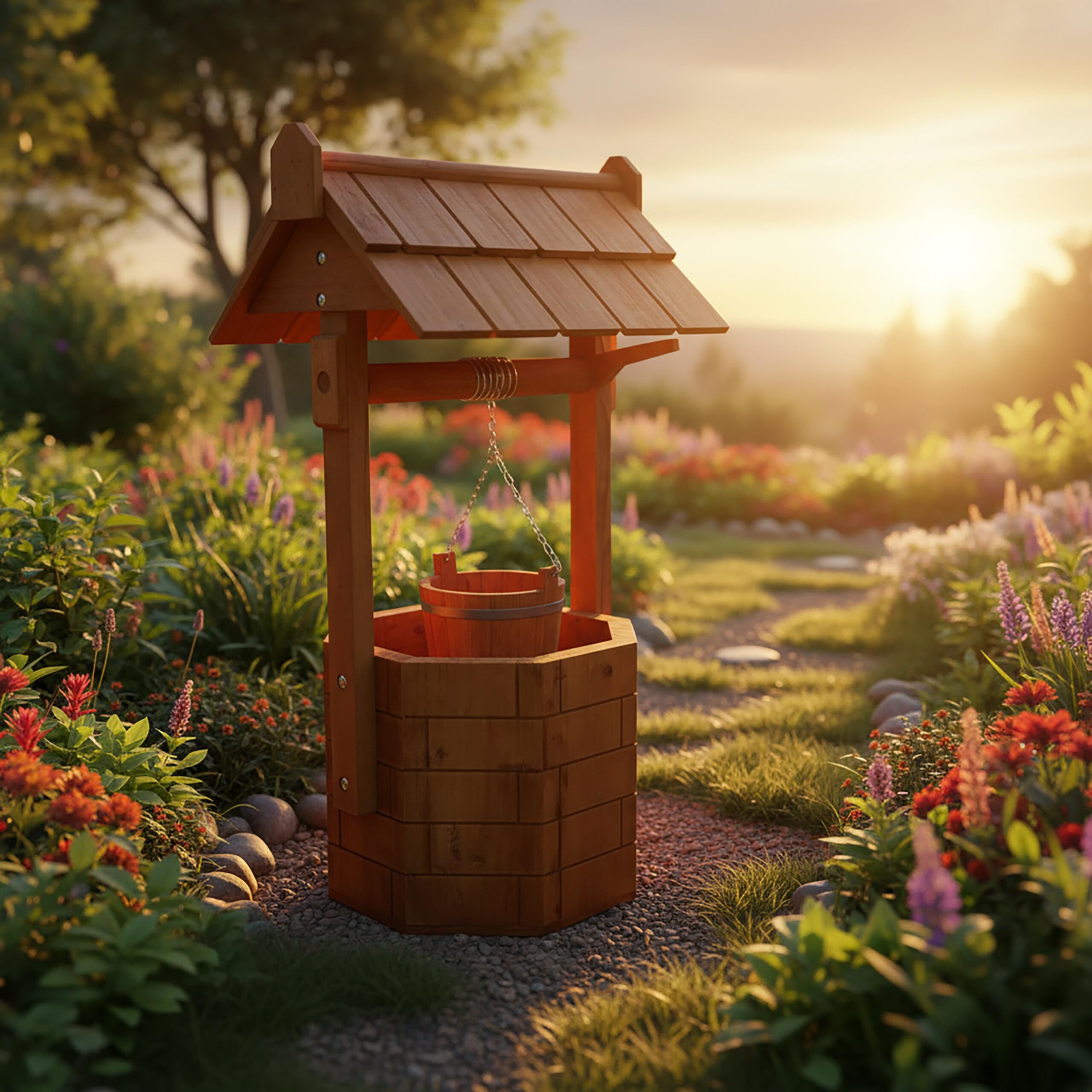 Relaxdays Puits décoratif Effet Brique pour Jardin, en Bois, Orange, 75 x 43 x 31 cm